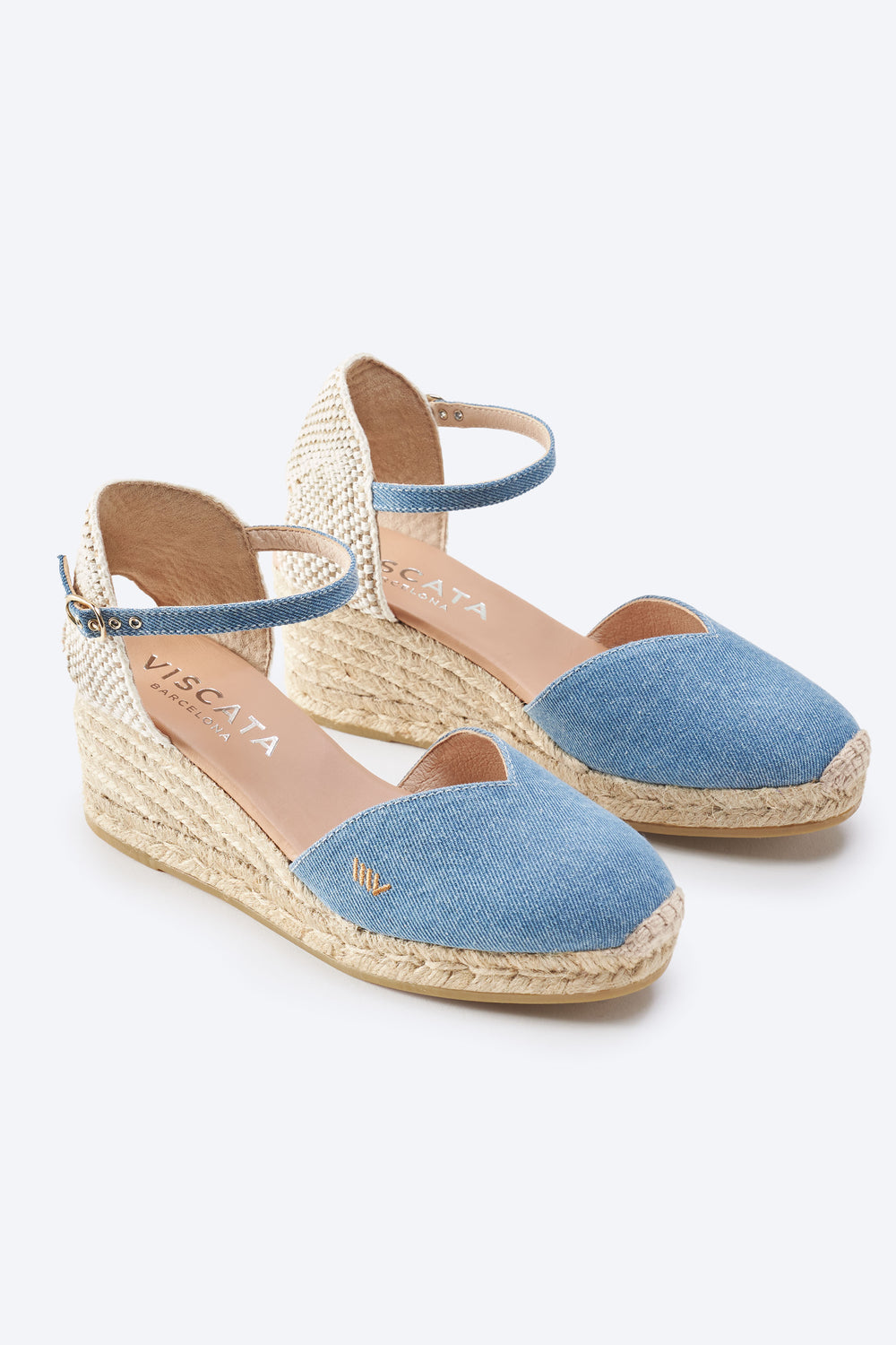 Reus Limited Edition Light Denim Ankle Strap Women Espadrille Medium Wedges