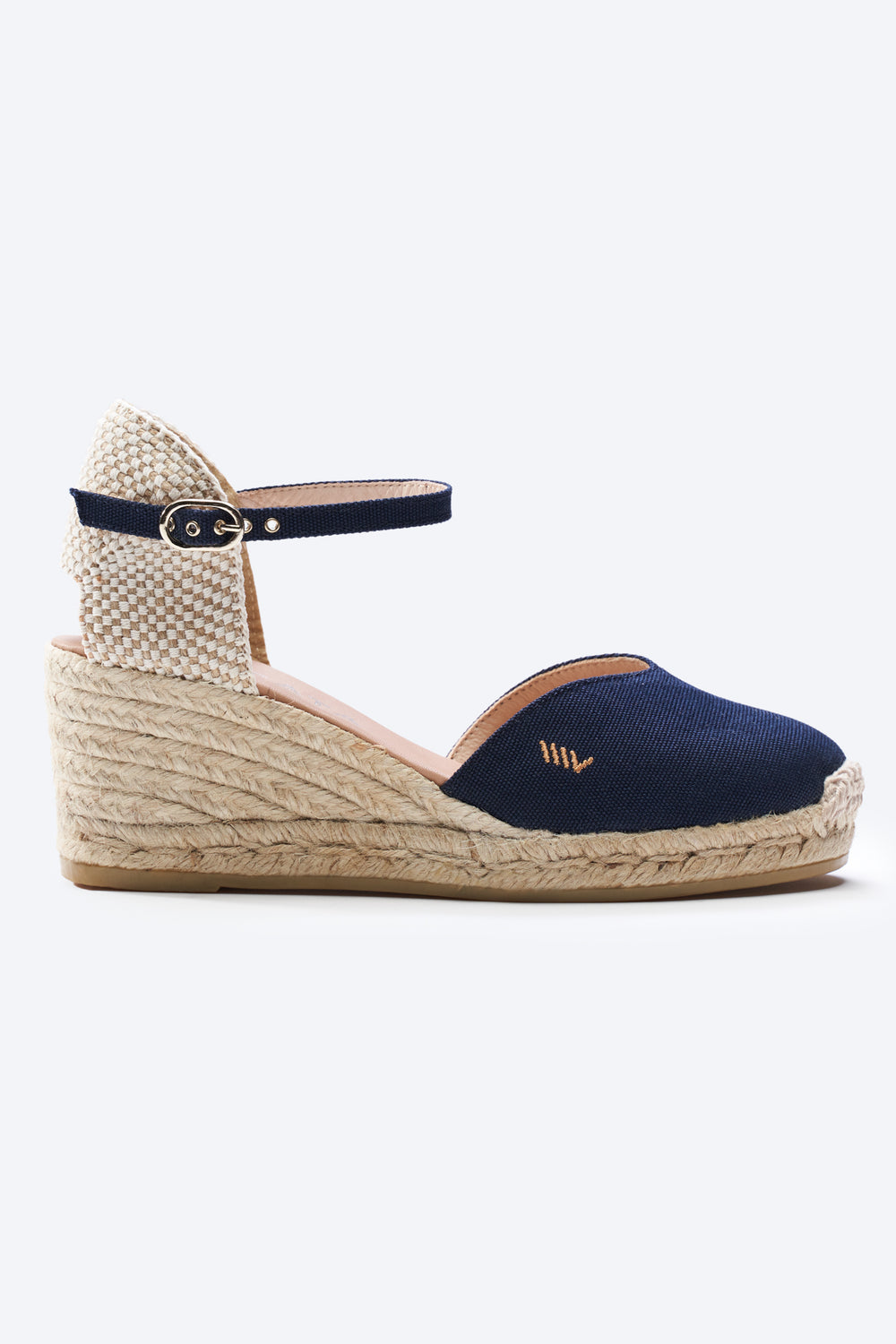 Reus Navy Blue Canvas Ankle Strap Women Espadrille Wedge