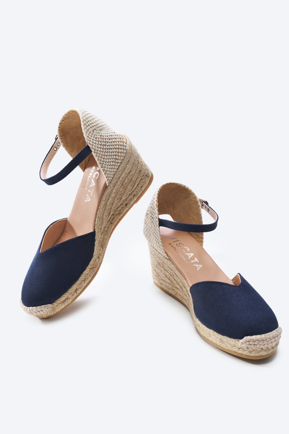 Reus Navy Blue Canvas Ankle Strap Women Espadrille Medium Wedges