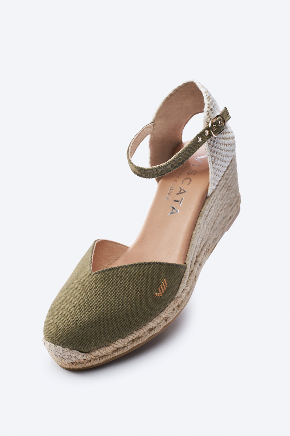 Reus Limited Edition Olive Canvas Ankle Strap Women Espadrille Medium Heel Wedge