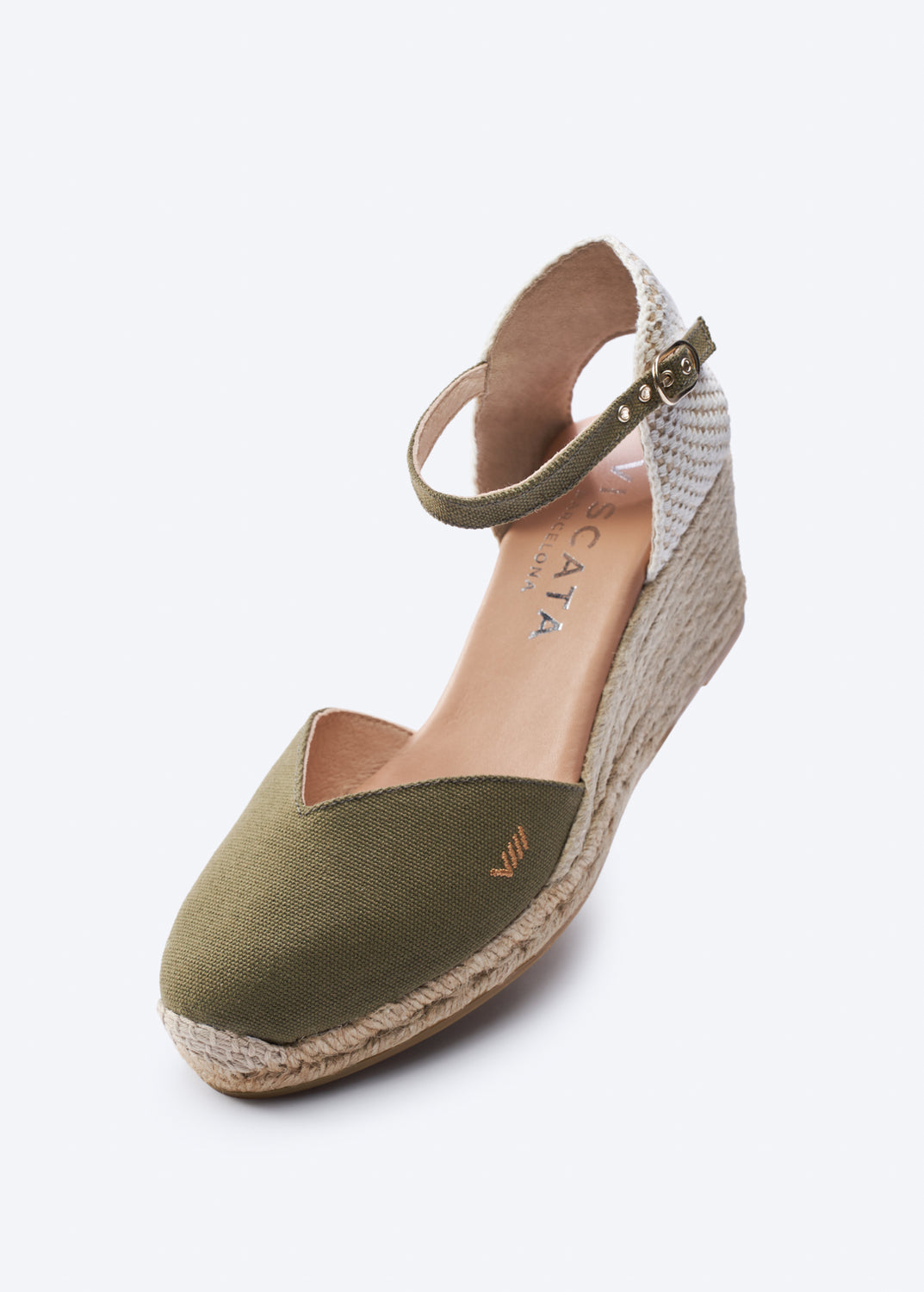 Reus Limited Edition Olive Canvas Ankle Strap Women Espadrille Medium Heel Wedge