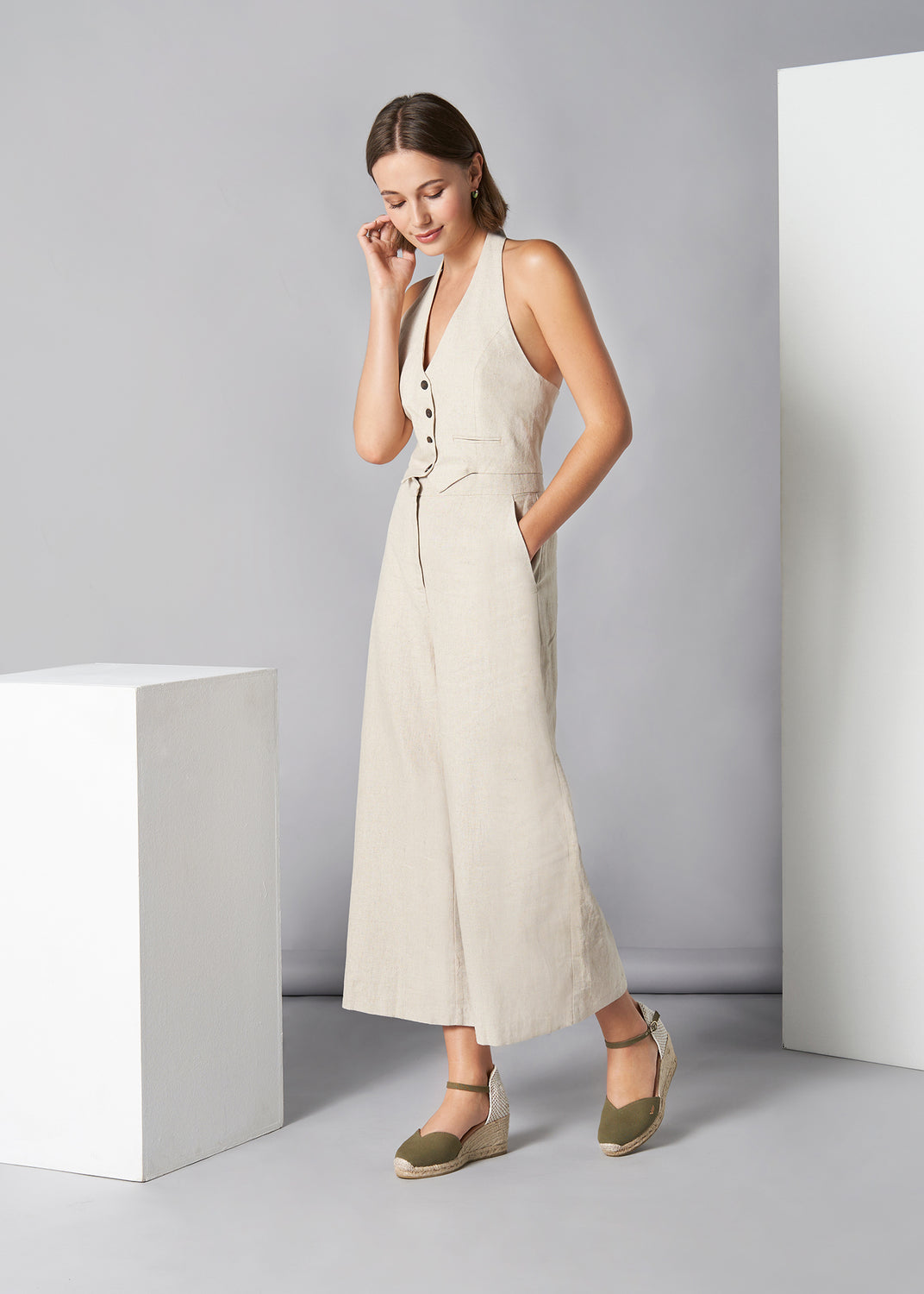 Reus Limited Edition Olive Canvas Ankle Strap Women Espadrille Wedges Outfit