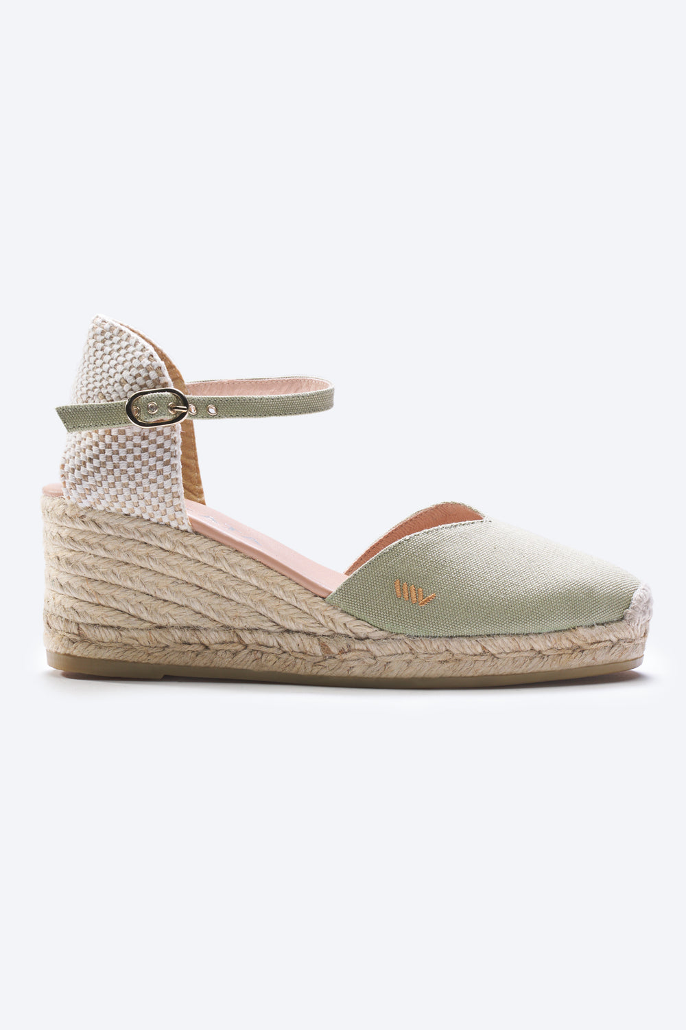 Reus Limited Edition Sage Green Canvas Ankle Strap Women Espadrille Medium Heel Wedge