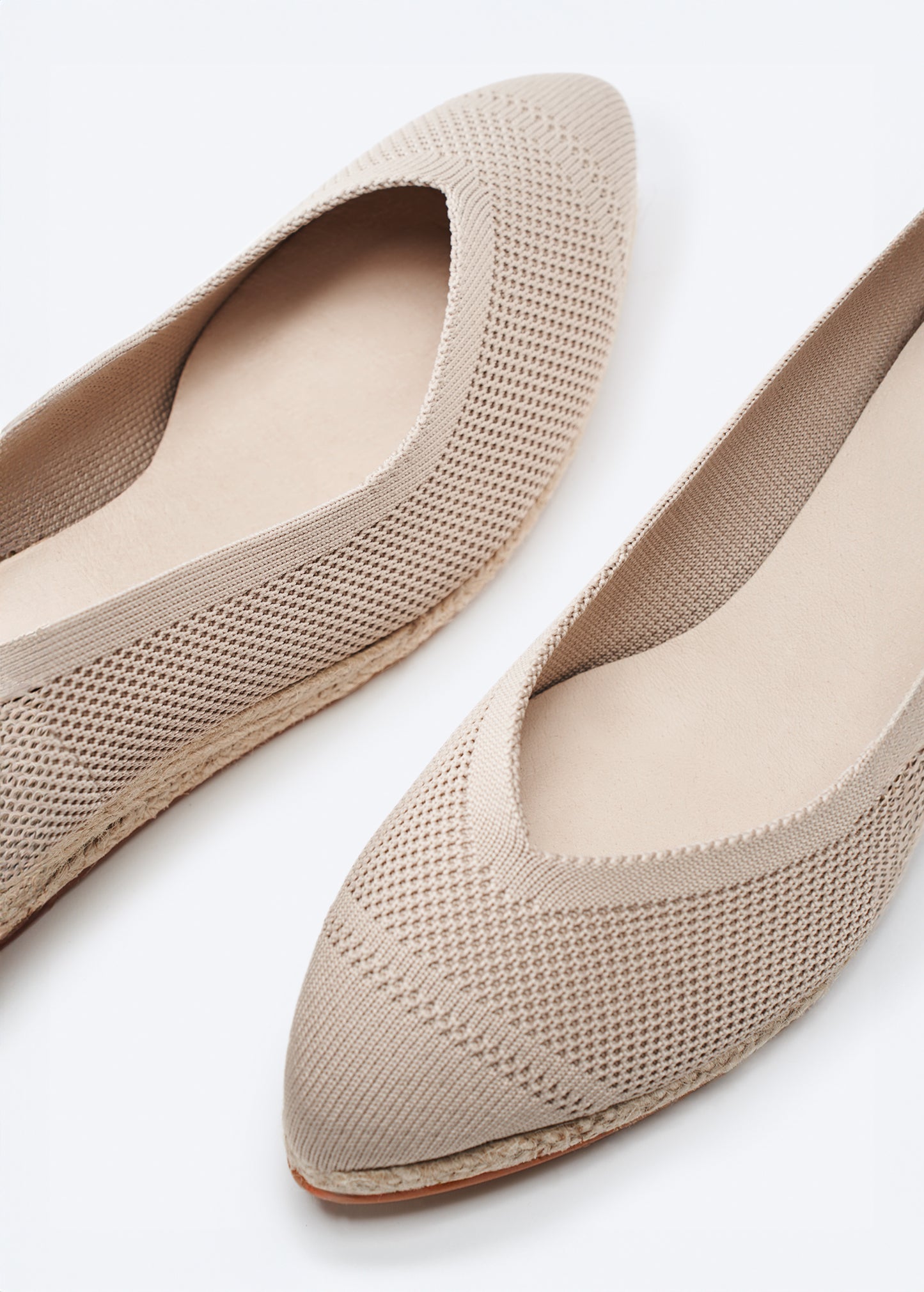 Riba Beige Elastic Lycra Slip On Low Wedge Pointed Toe Women Espadrilles
