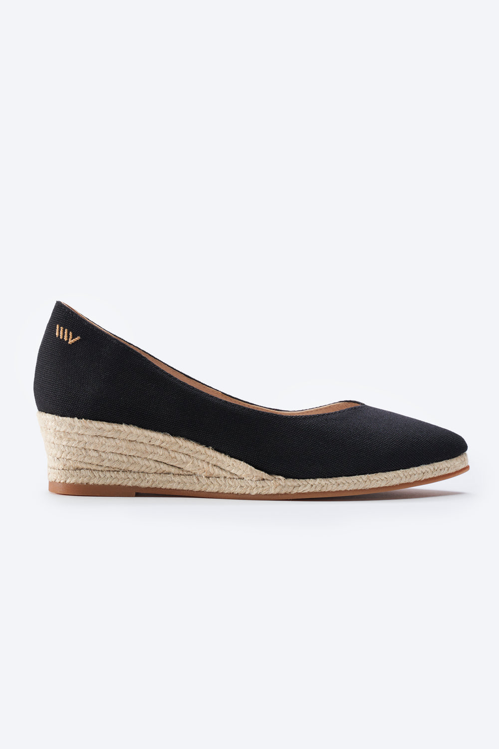 Riba Black Canvas Slip On Low Wedge Women Espadrilles