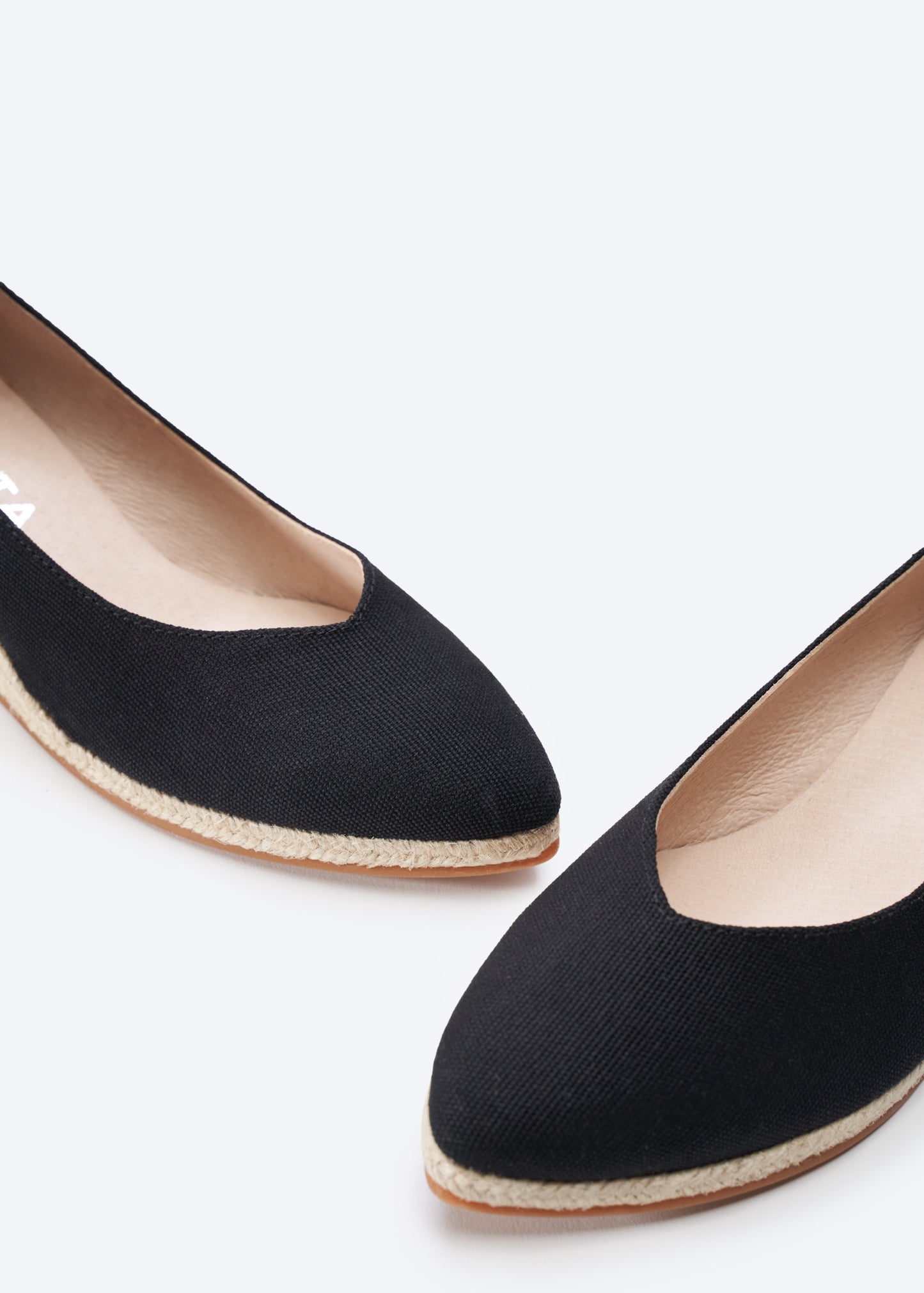 Riba Black Canvas Slip On Low Wedge Women Espadrilles Closed Toe Detail