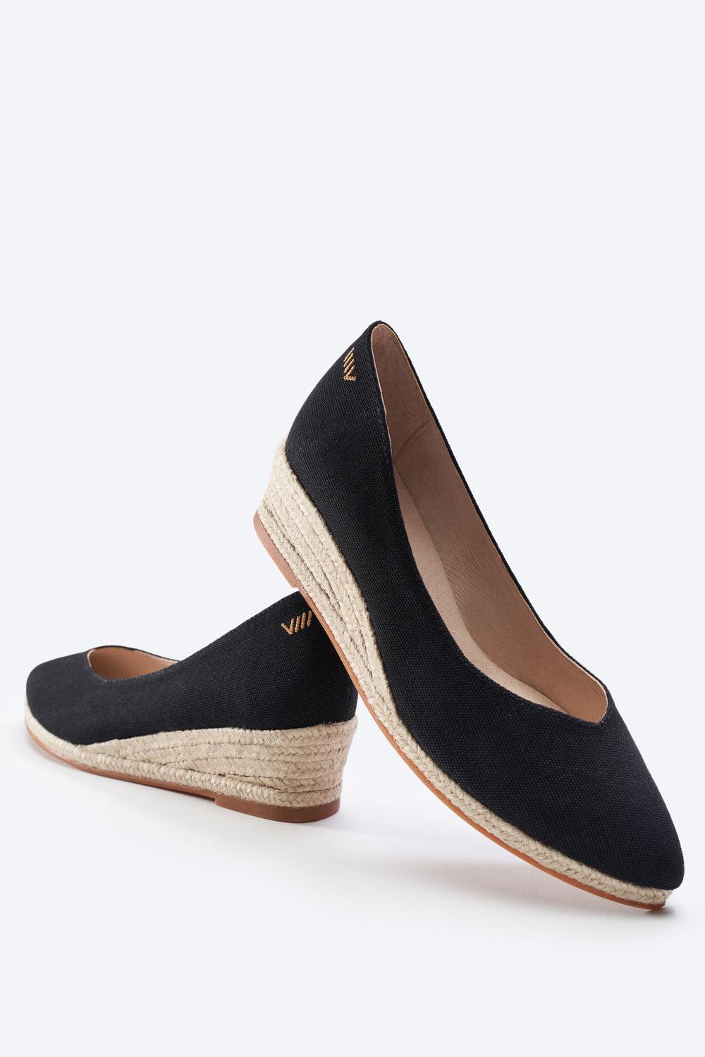 Riba Black Canvas Slip On Low Heel Wedge Women Espadrilles