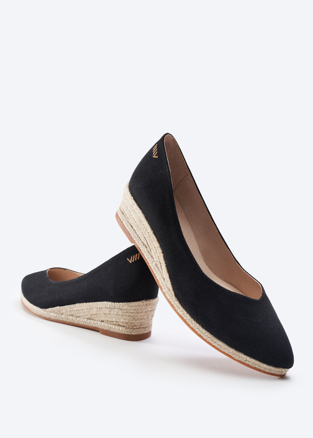 Riba Black Canvas Slip On Low Heel Wedge Women Espadrilles