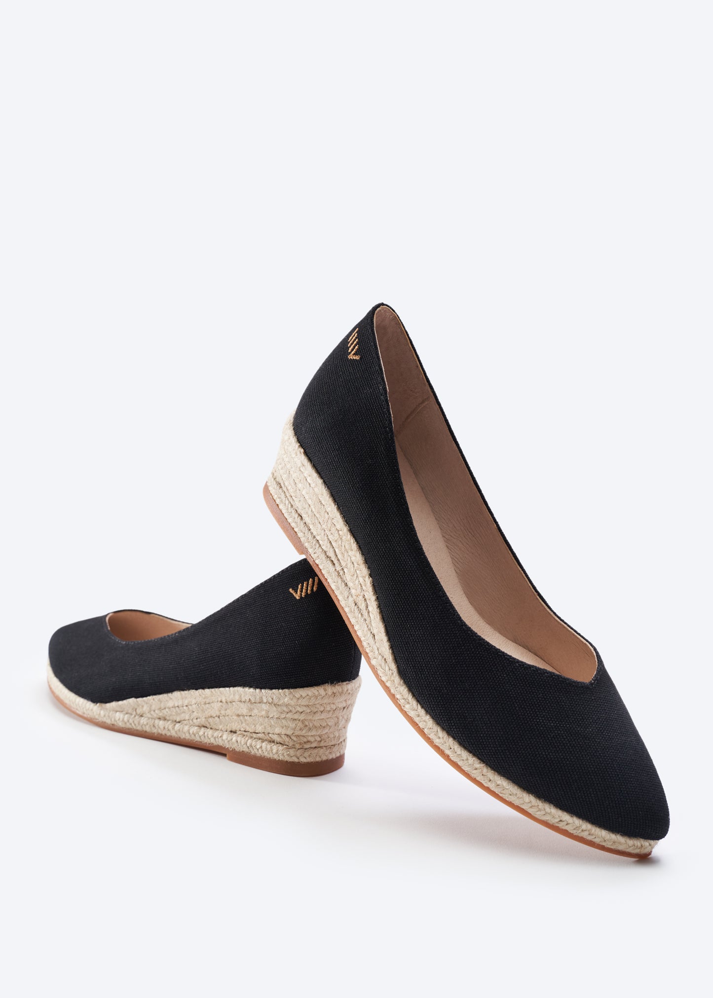 Riba Black Canvas Slip On Low Heel Wedge Women Espadrilles