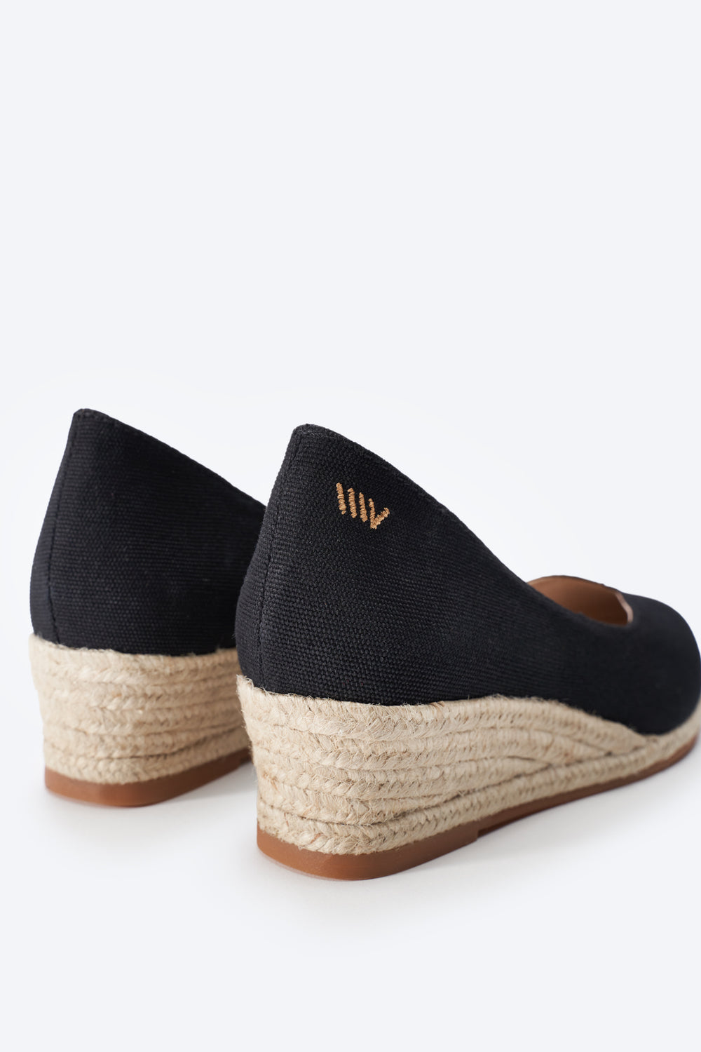 Riba Black Canvas Slip On Low Wedge Women Espadrilles Back Detail