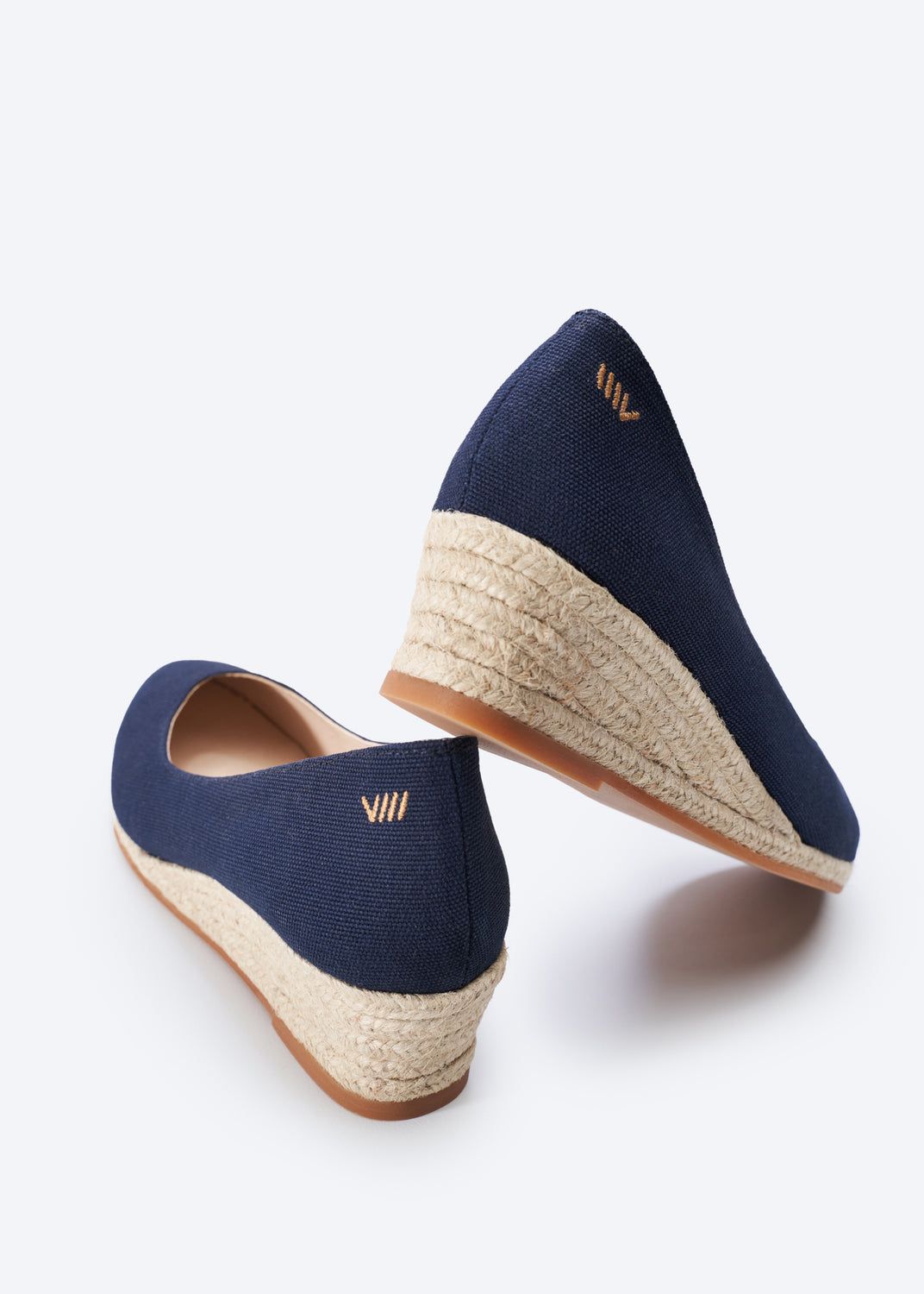 Riba Navy Blue Canvas Slip On V Cut Closed Toe Low Wedge Women Espadrilles Back Details