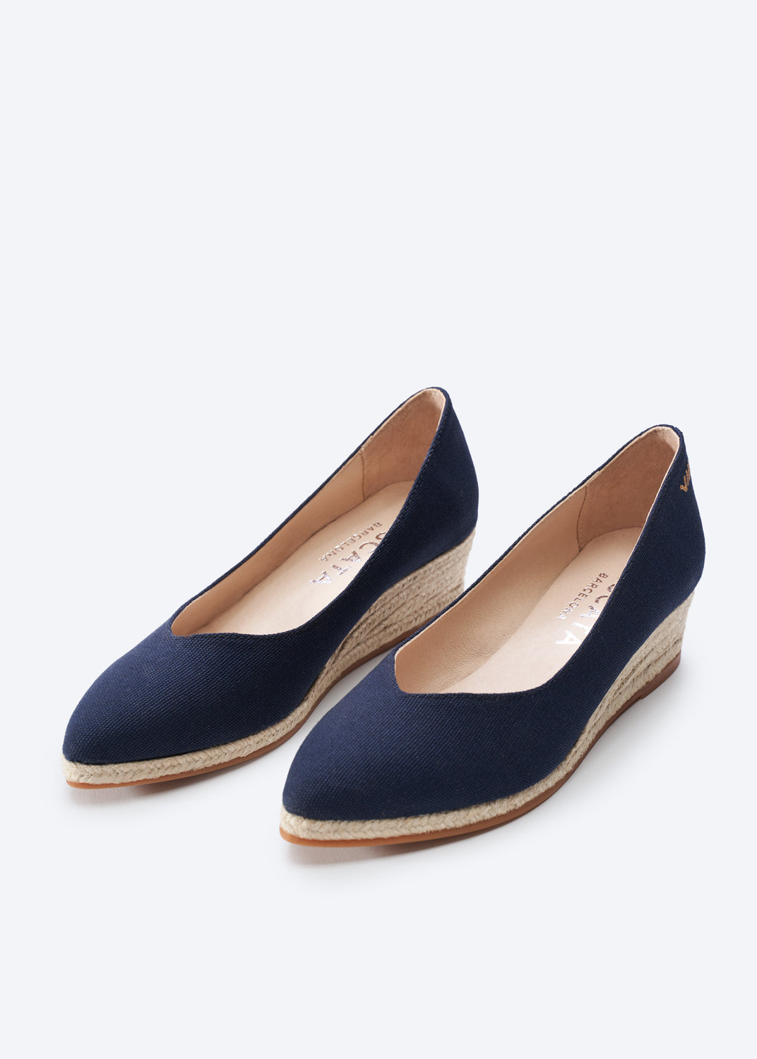 Riba Navy Blue Canvas Slip On Closed Toe Low Wedge Women Espadrilles