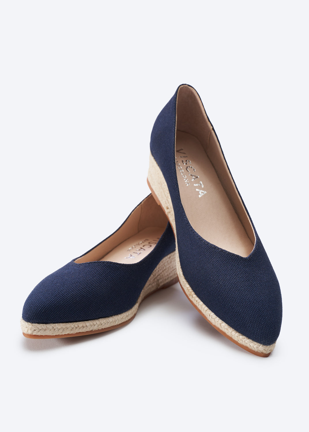 Riba Navy Blue Canvas Slip On Low Wedge Women Espadrilles