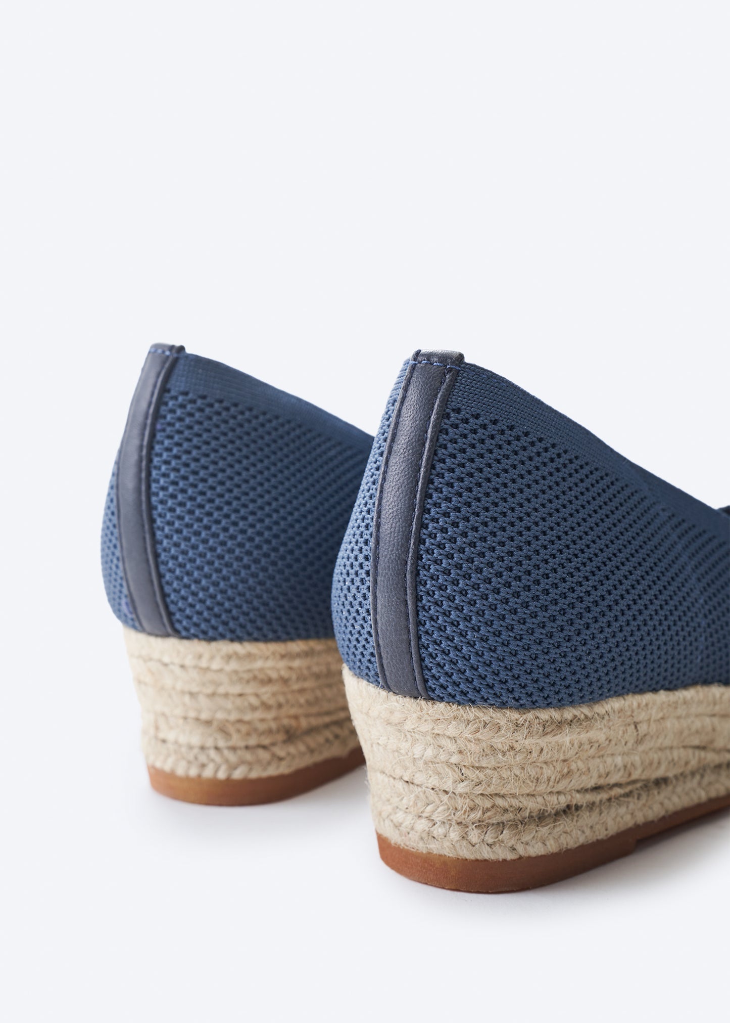 Riba Navy Blue Elastic Lycra Slip On Low Wedge Women Espadrilles Back Detail