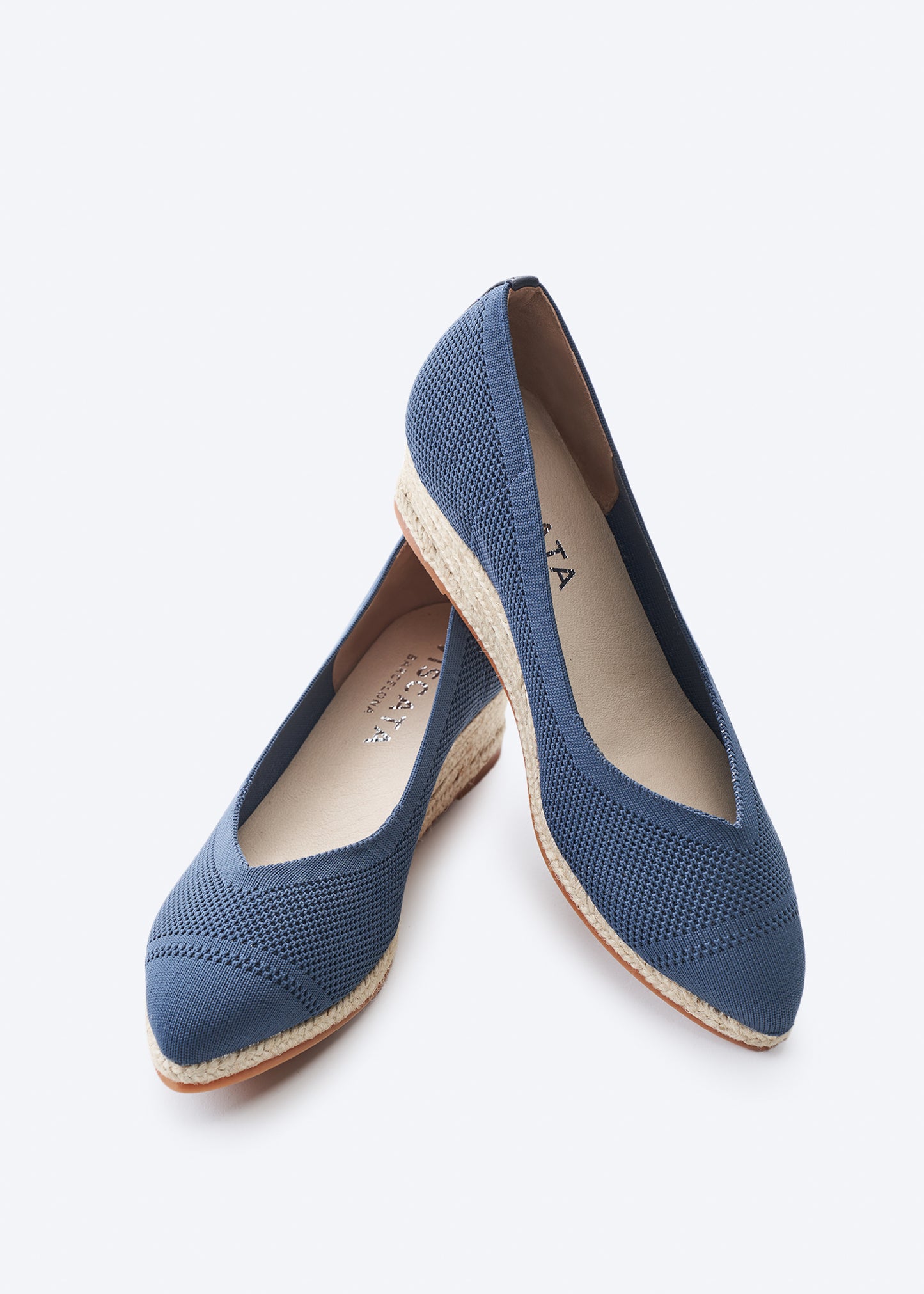Riba Navy Blue Elastic Lycra Slip On Low Wedge Pointed Closed Toe Women Espadrilles