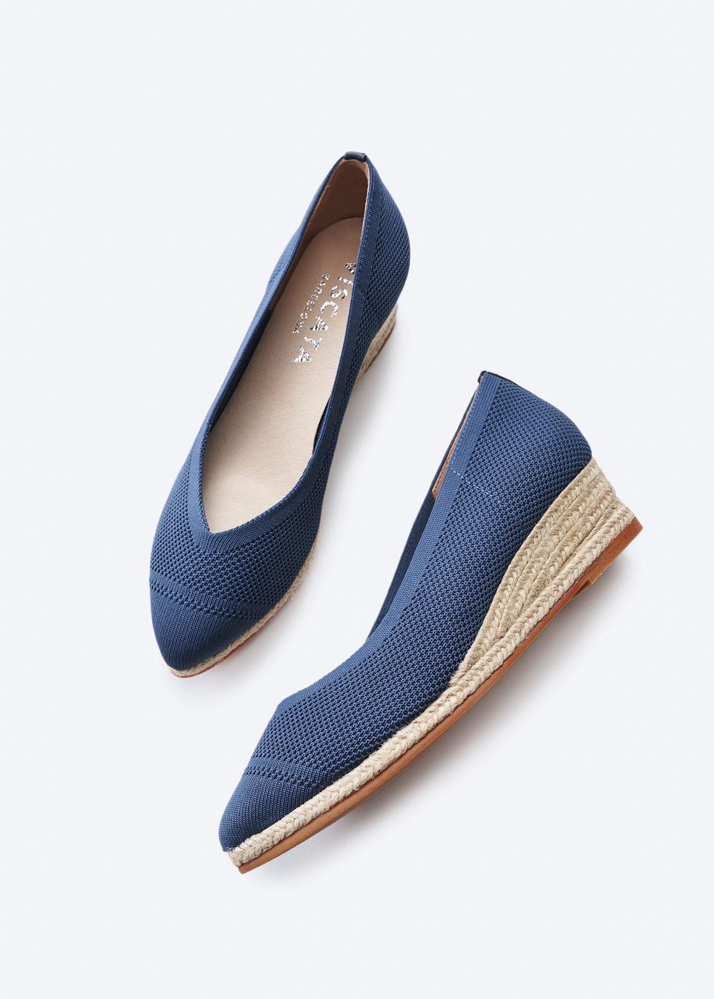 Riba Navy Blue Elastic Lycra Slip On Low Wedge Flats Women Espadrilles