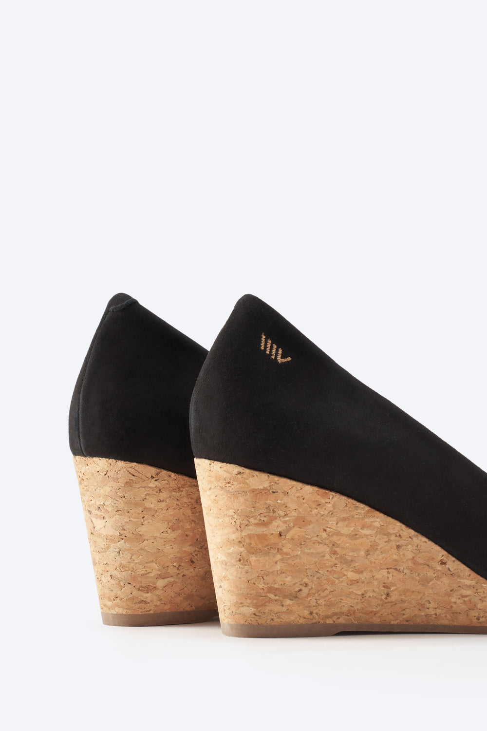 Riera Black Suede Slip On Women Cork Wedges Back Detail