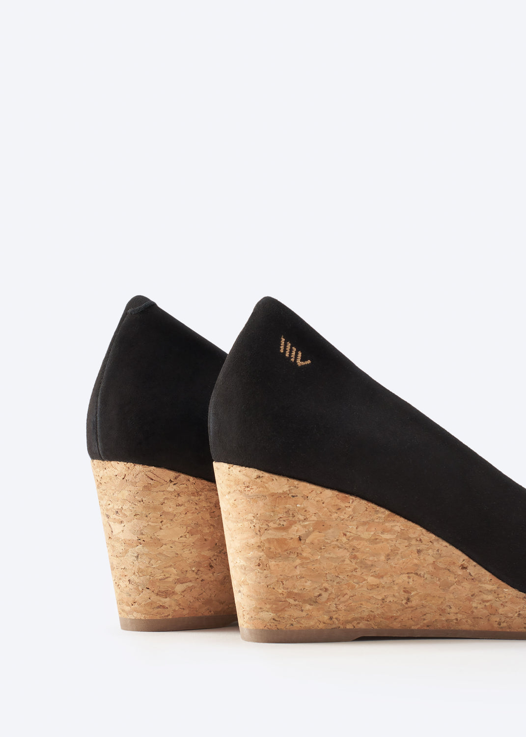 Riera Black Suede Slip On Women Cork Wedges Back Detail