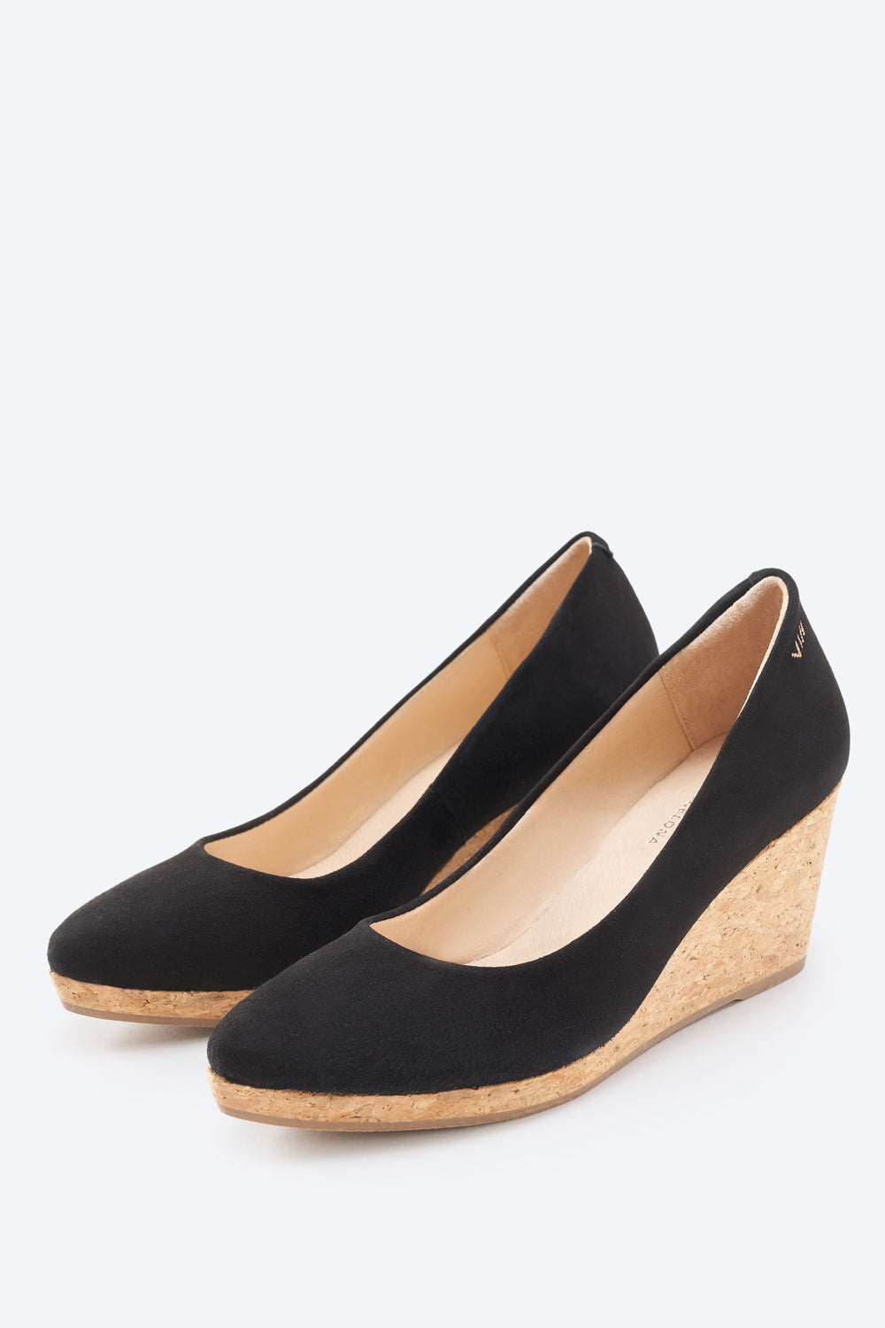 Riera Black Suede Closed Toe Slip On Women Cork Wedges