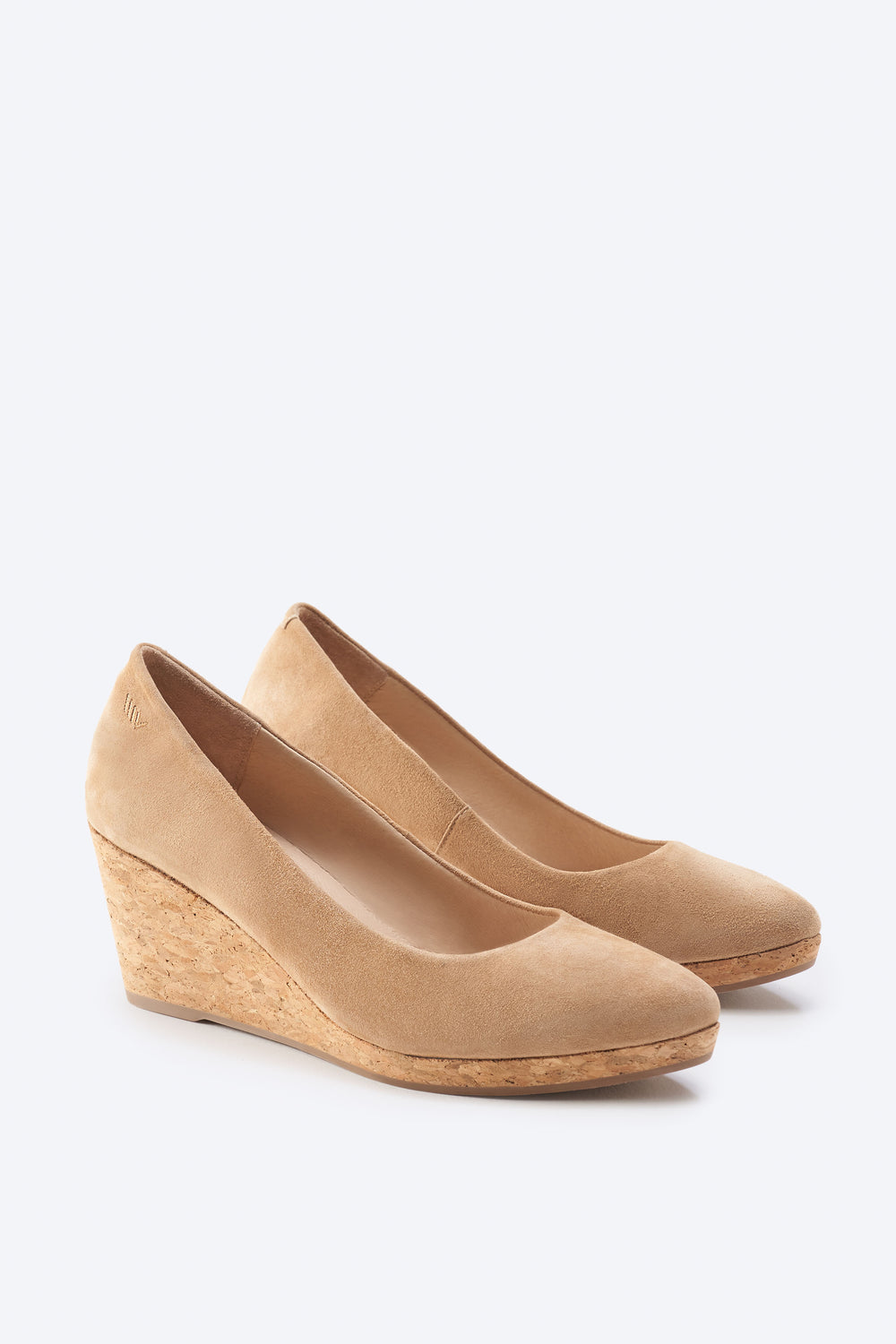 Riera Camel Suede Slip On Women Cork Medium Heel Wedges