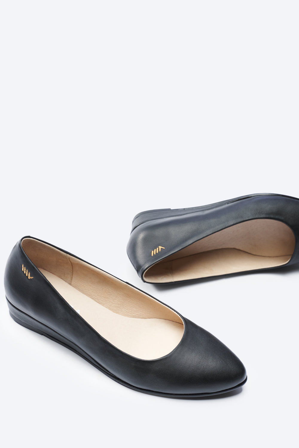 Roma Black Leather Slip On Women Flat Shoes U Cut Closed Toe Detail