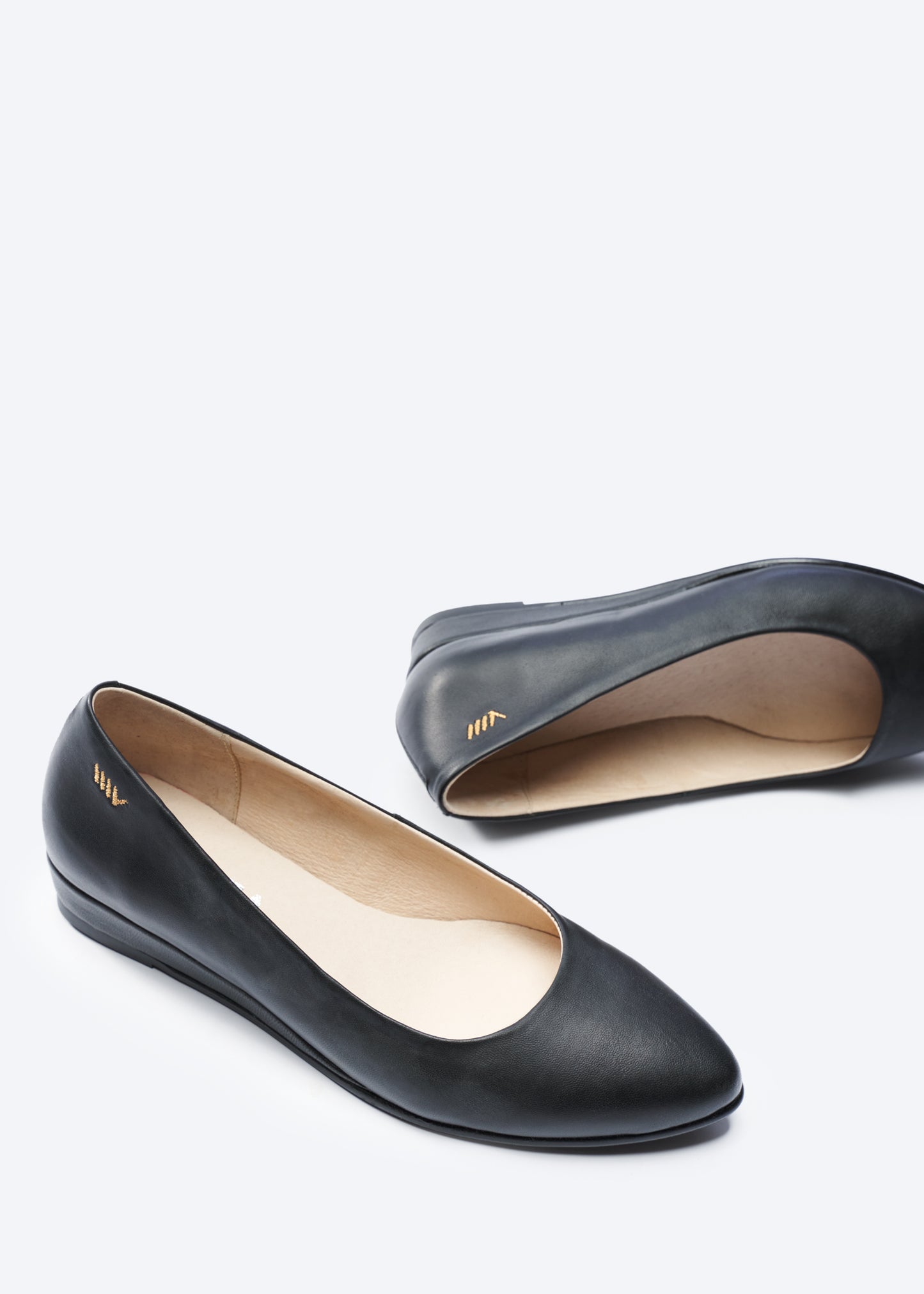 Roma Black Leather Slip On Women Flat Shoes U Cut Closed Toe Detail