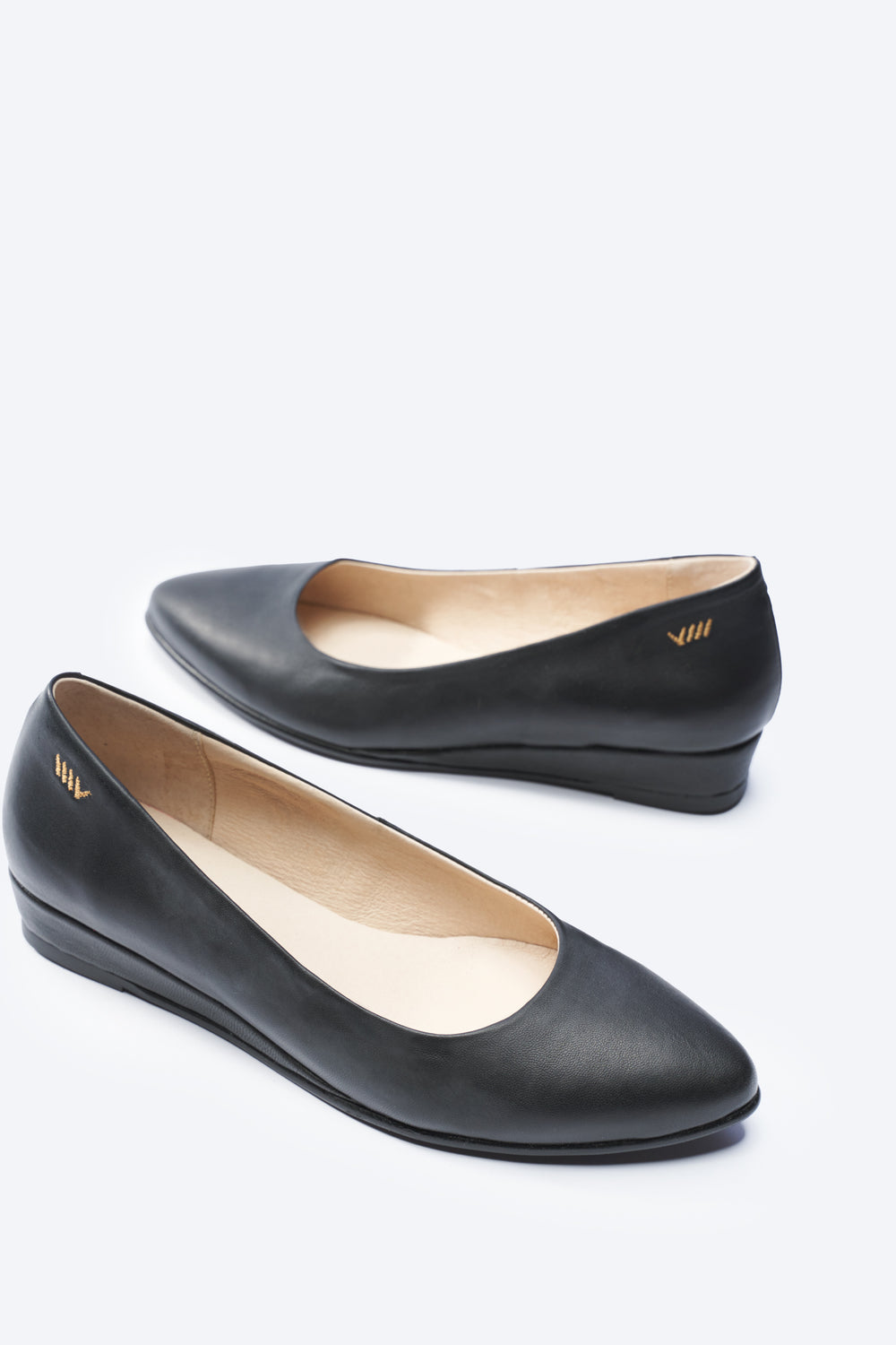 Roma Black Leather Slip On Women Flats
