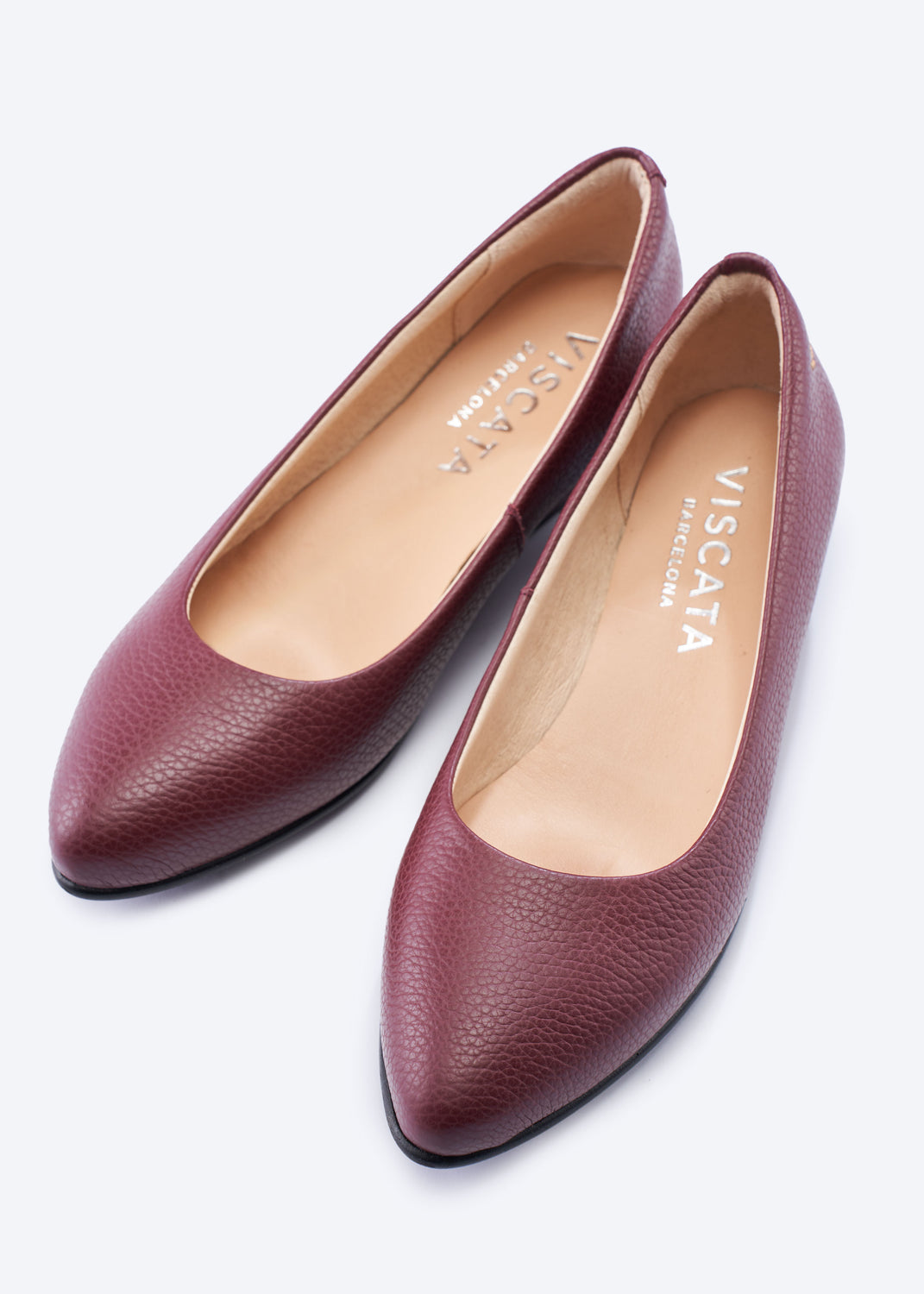 Roma Burgundy Grain Leather Slip On Women Pointed Toe Flat Shoes