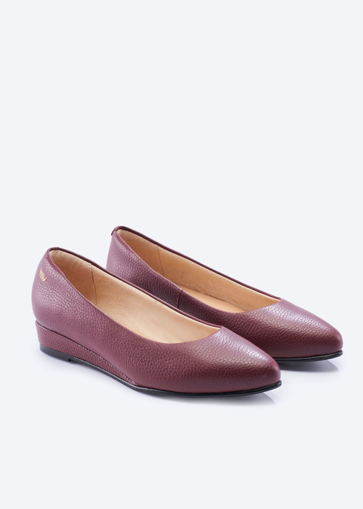 Roma Burgundy Grain Leather Slip On Women Pointed Toe Low Wedge Shoes