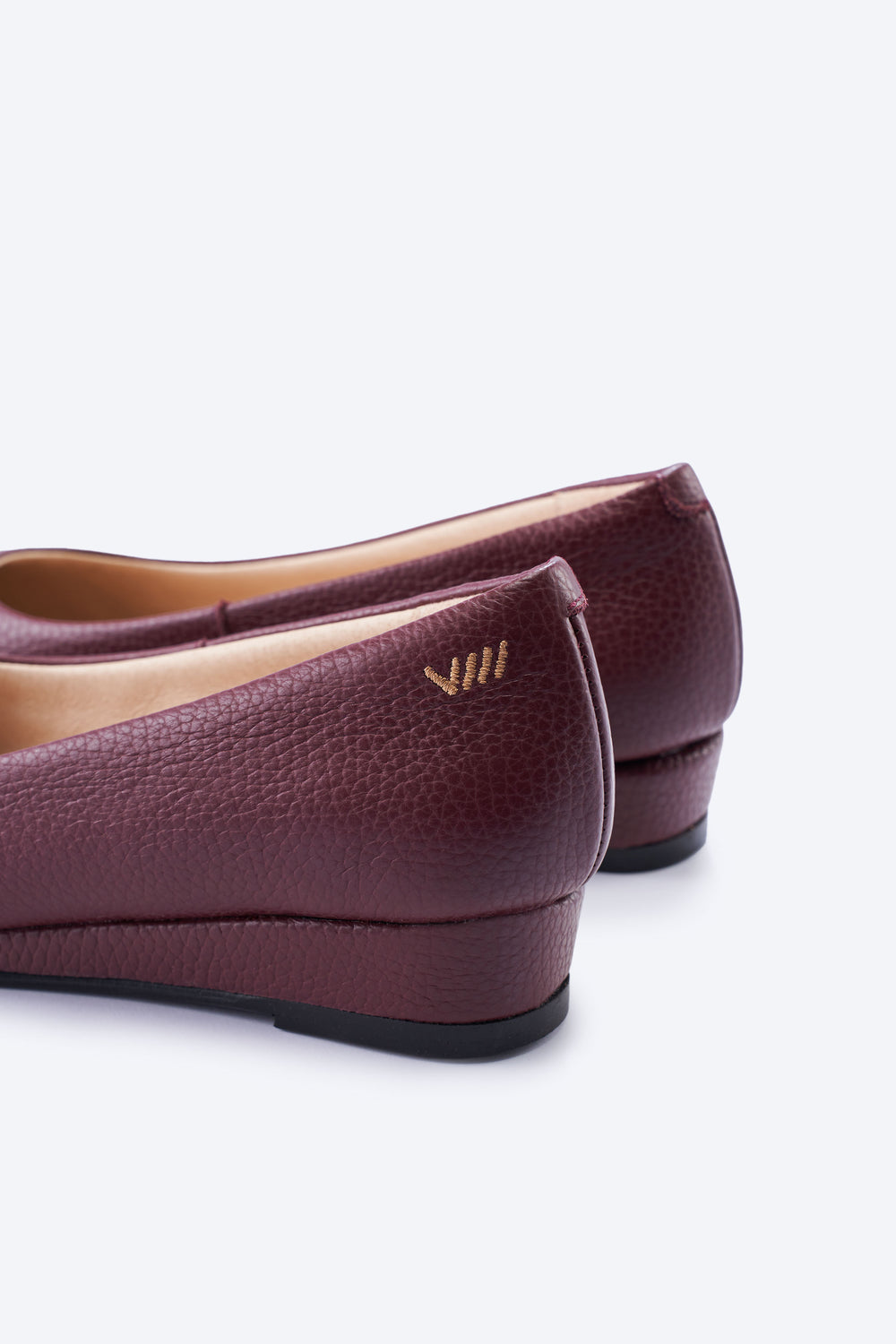 Roma Burgundy Grain Leather Slip On Women Flat Shoes Back Close-up