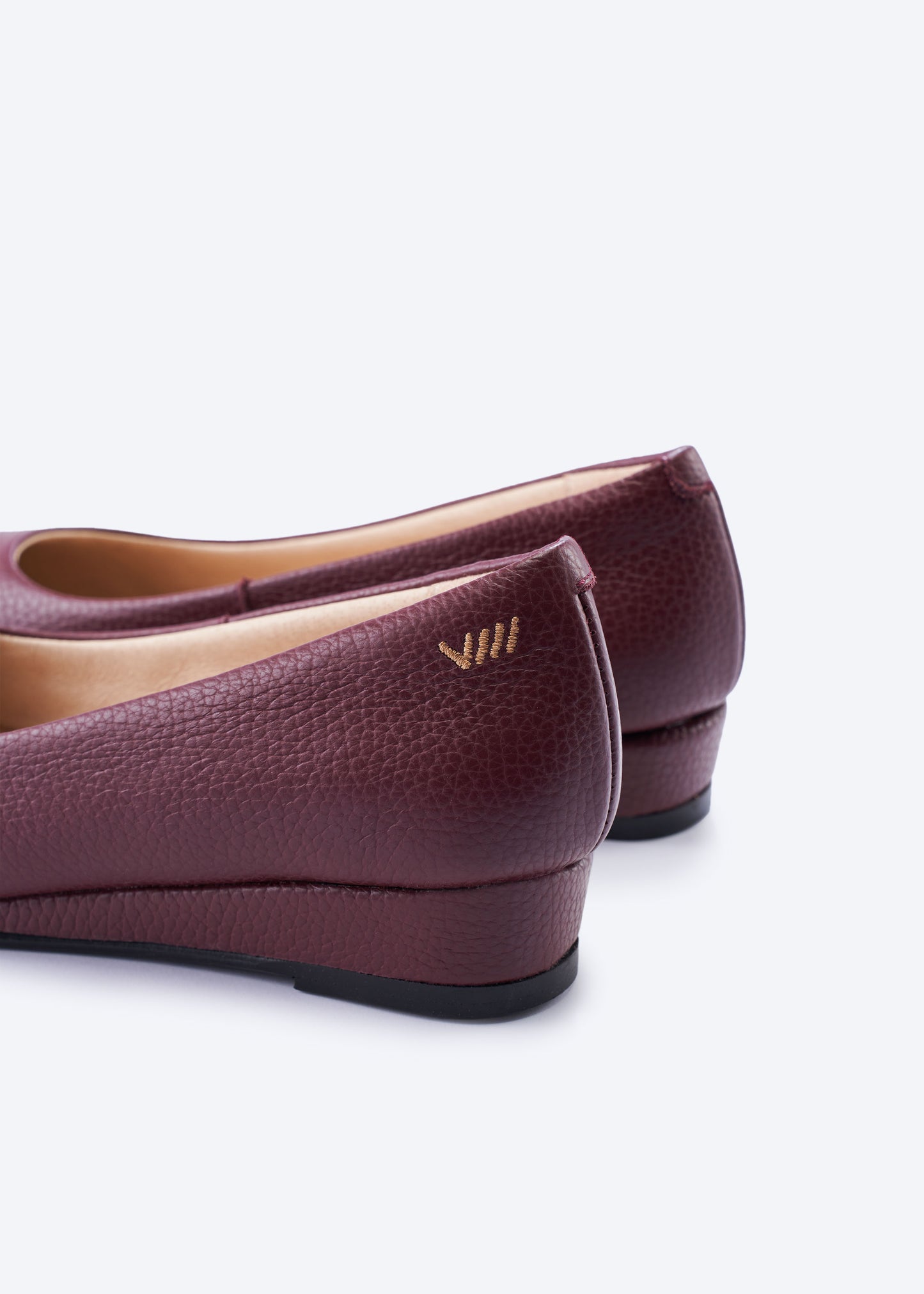 Roma Burgundy Grain Leather Slip On Women Flat Shoes Back Close-up