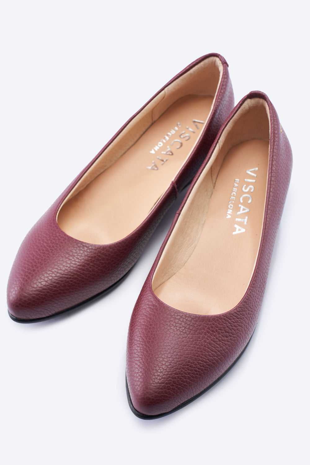 Roma Burgundy Grain Leather Slip On Women Pointed Toe Flat Shoes