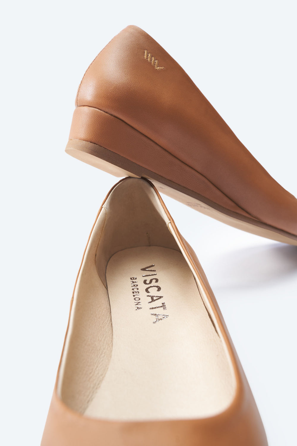 Roma Whiskey Brown Leather Slip On Women Flats Back and Insole Detail