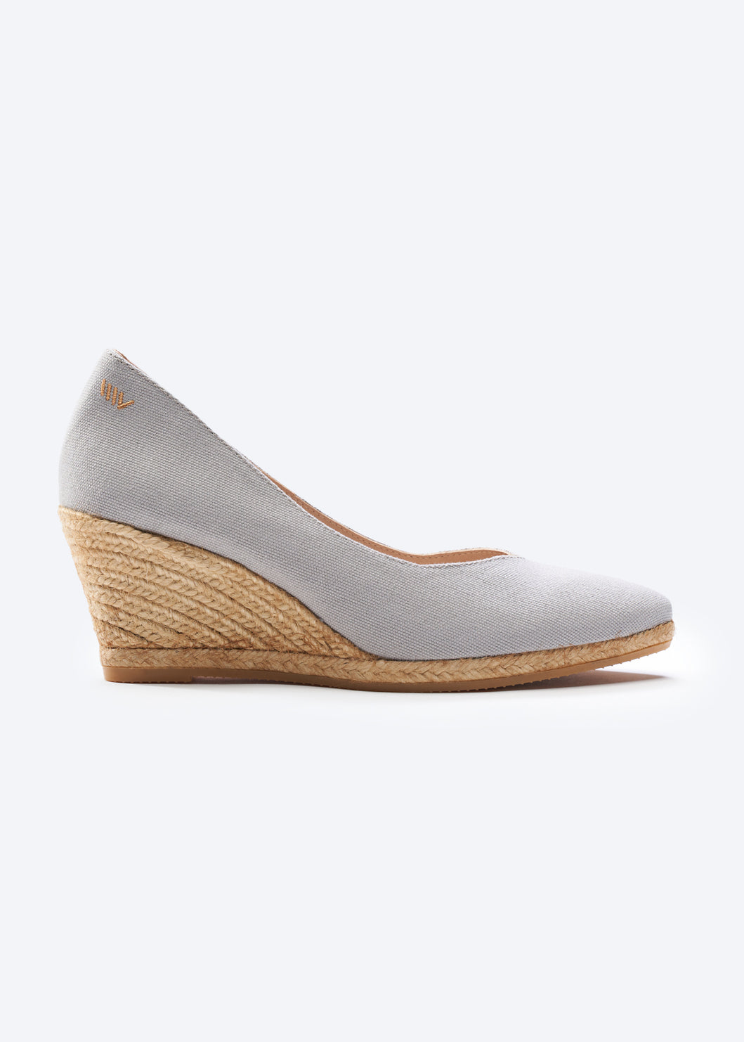Roses V Cut Ash Grey Canvas Slip On Women Espadrille Wedge