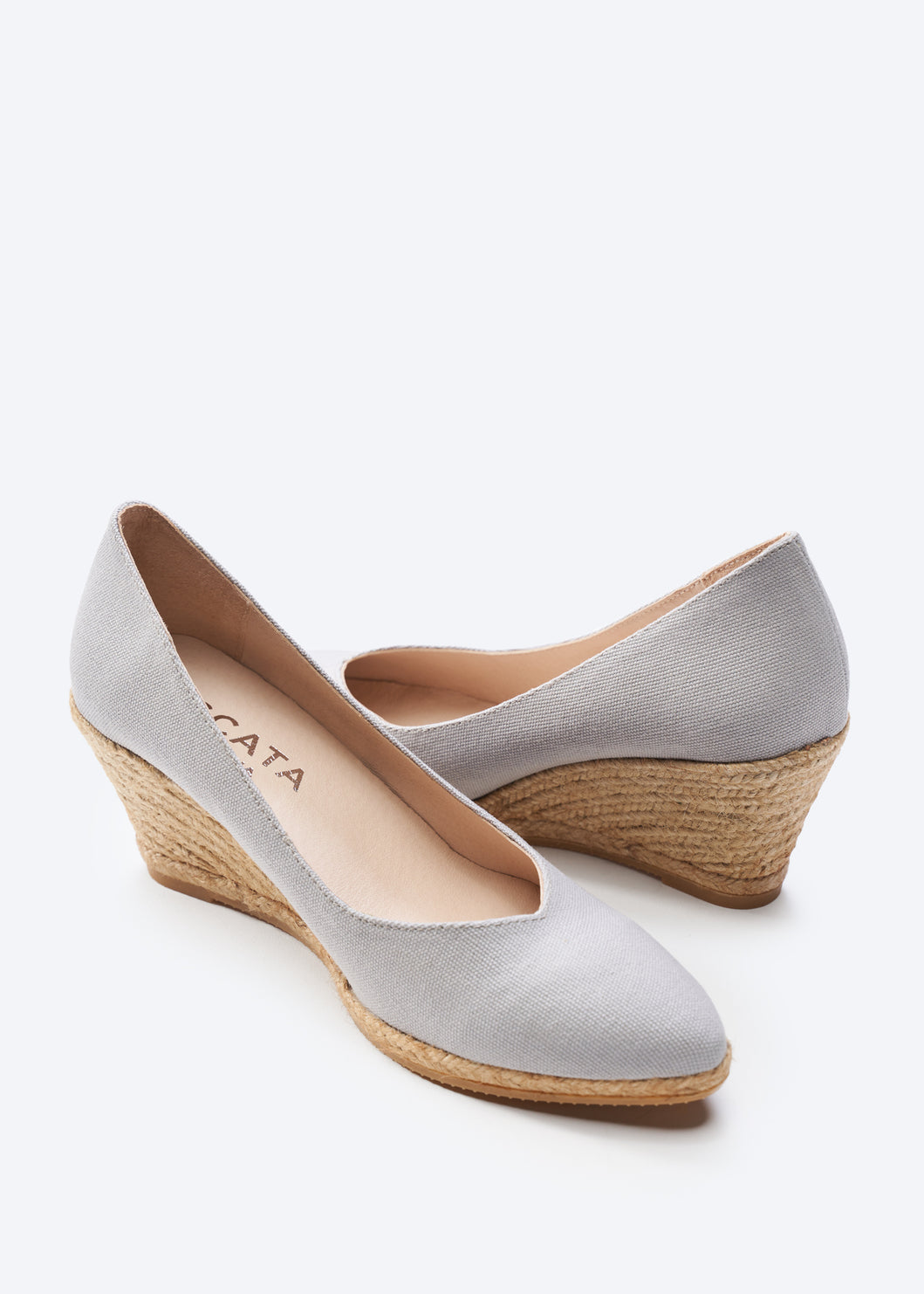 Roses V Cut Ash Grey Canvas Slip On Women Espadrille Wedges