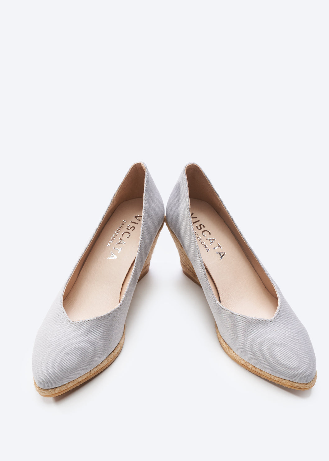 Roses V Cut Grey Canvas Slip On Women Espadrille Wedges