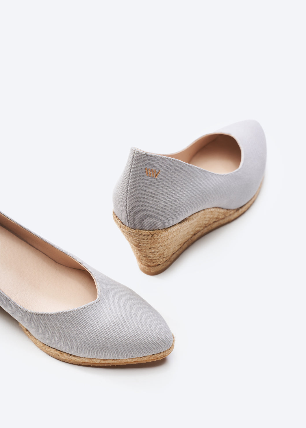 Roses V Cut Ash Grey Canvas Slip On Women Espadrille Wedges Details
