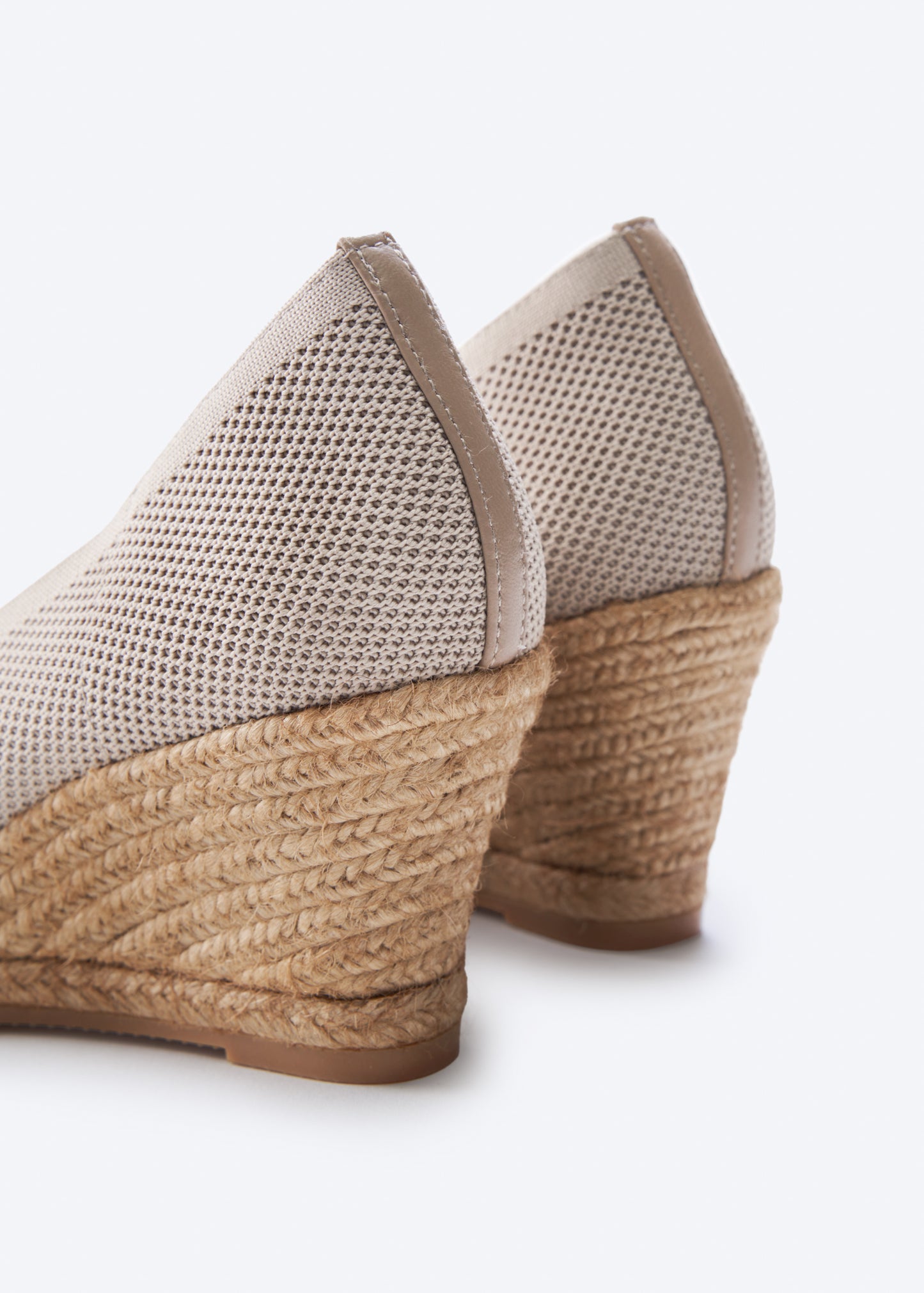 Roses V Cut Beige Elastic Lycra Slip On Women Espadrille Wedges Back Detail
