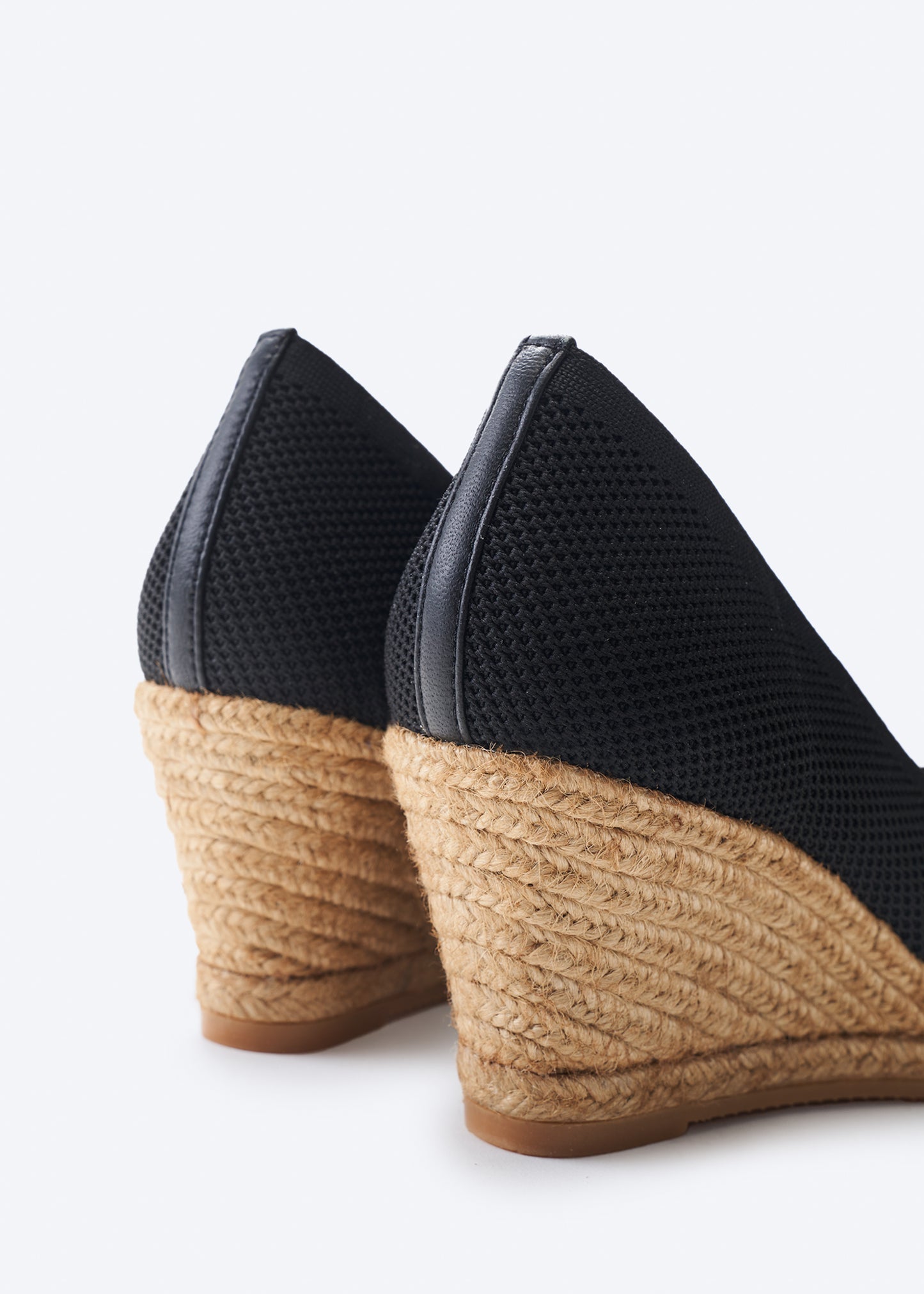 Roses V Cut Black Elastic Lycra Slip On Women Espadrille Wedges Back Detail