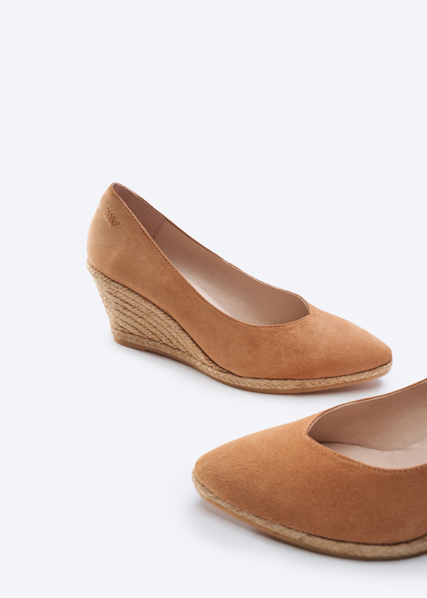 Roses V Cut Limited Edition Camel Suede Slip On Women Espadrille Medium Heel Wedges