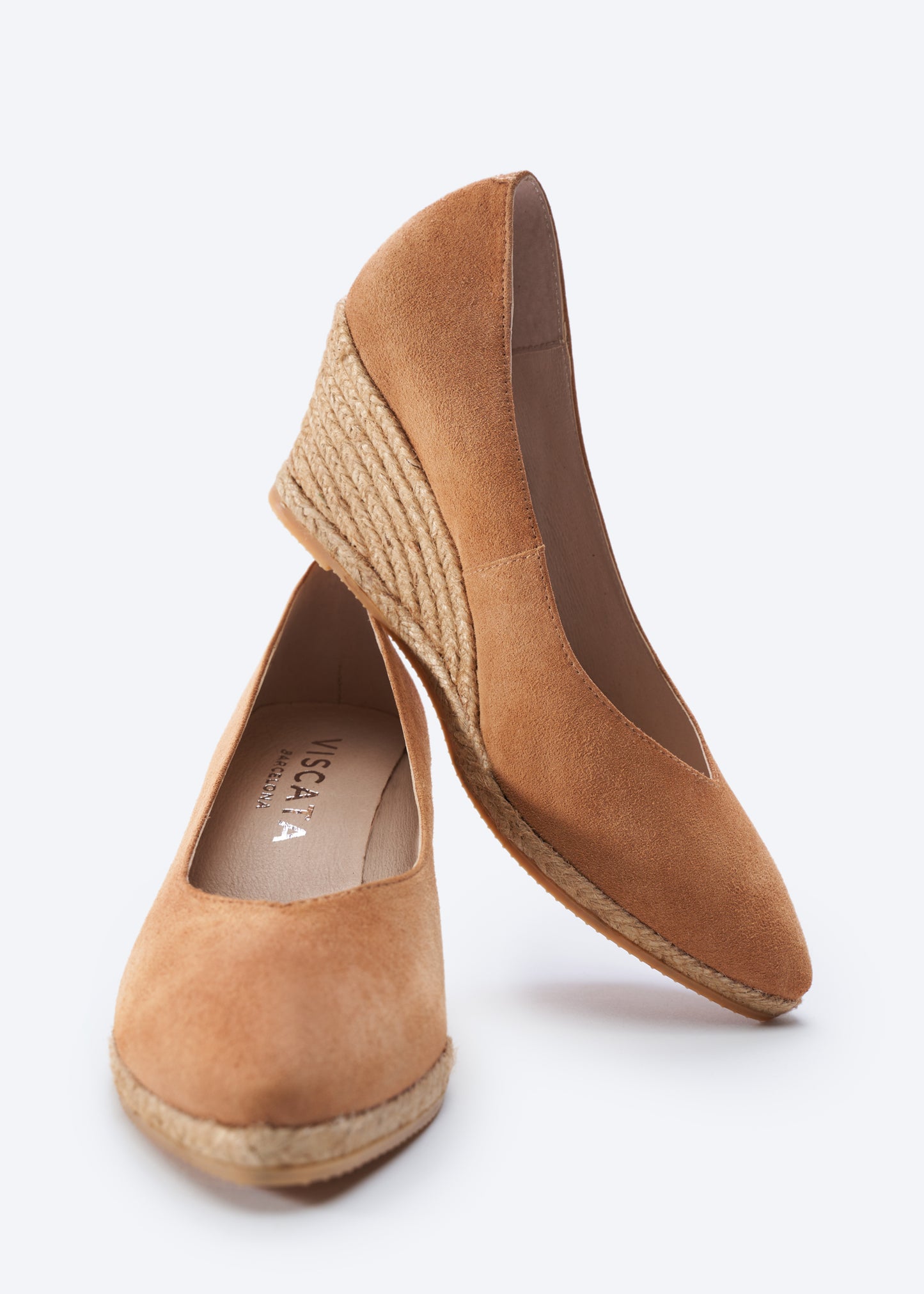 Roses V Cut Limited Edition Camel Suede Slip On Women Espadrille Medium Wedges