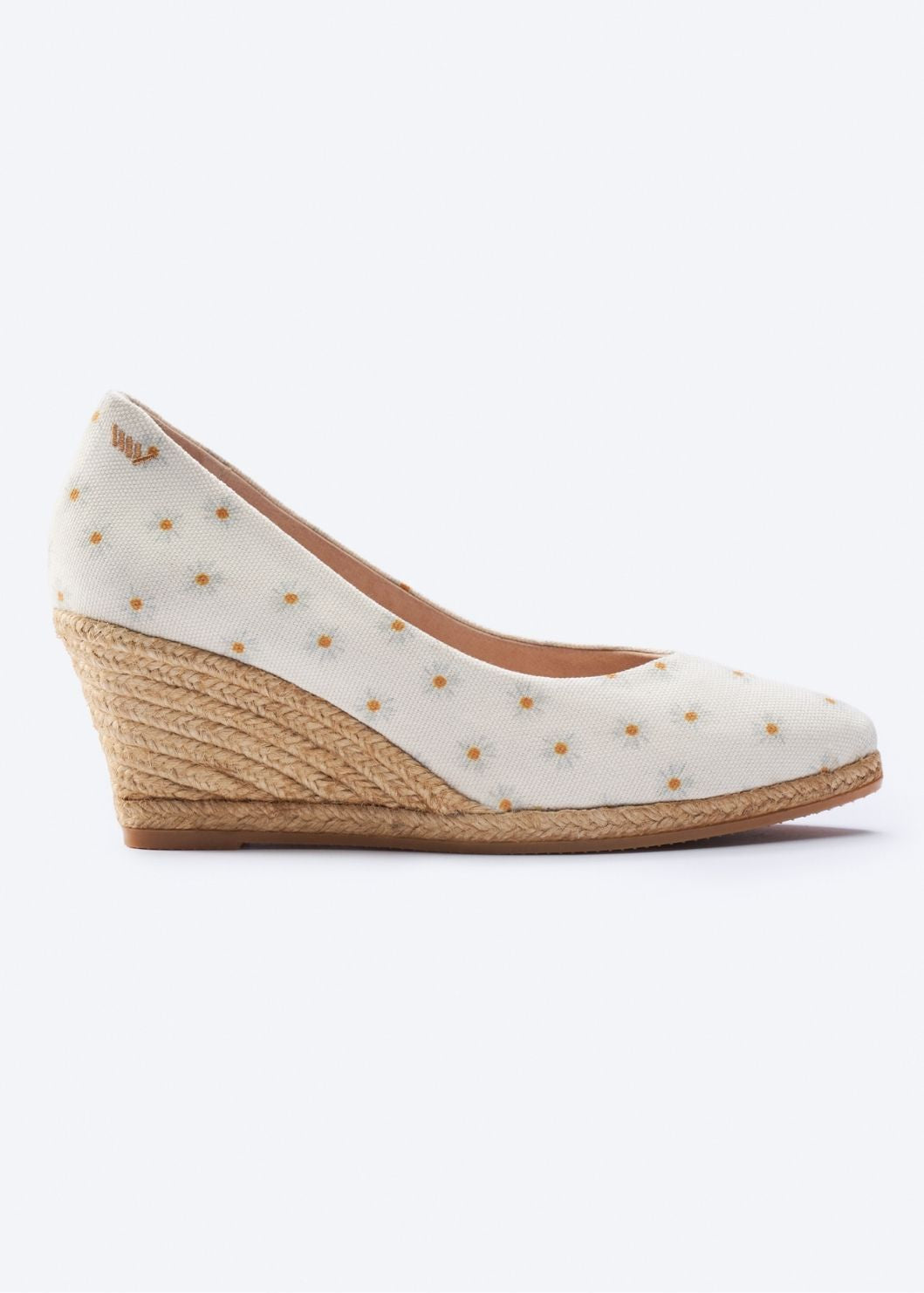 Roses V Cut Limited Edition Daisy Pattern Canvas Slip On Women Espadrille Wedge