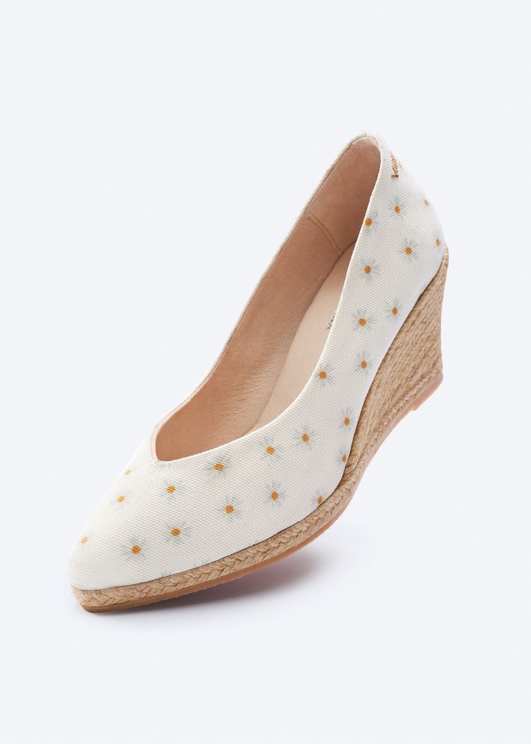 Roses V Cut Limited Edition Daisy Pattern Canvas Slip On Women Espadrille Medium Heel Wedge