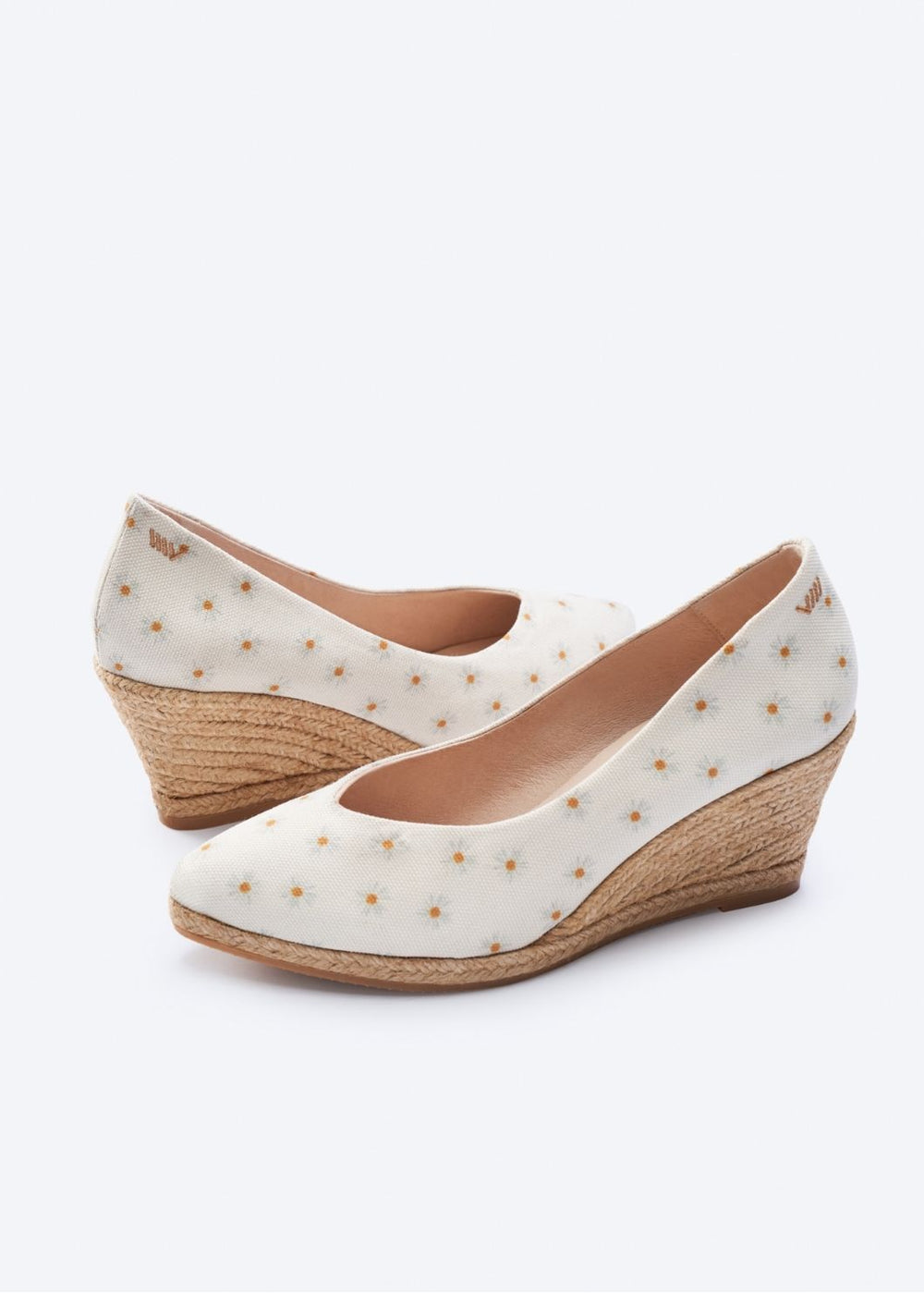 Roses V Cut Limited Edition Daisy Pattern Canvas Slip On Women Espadrille Wedges