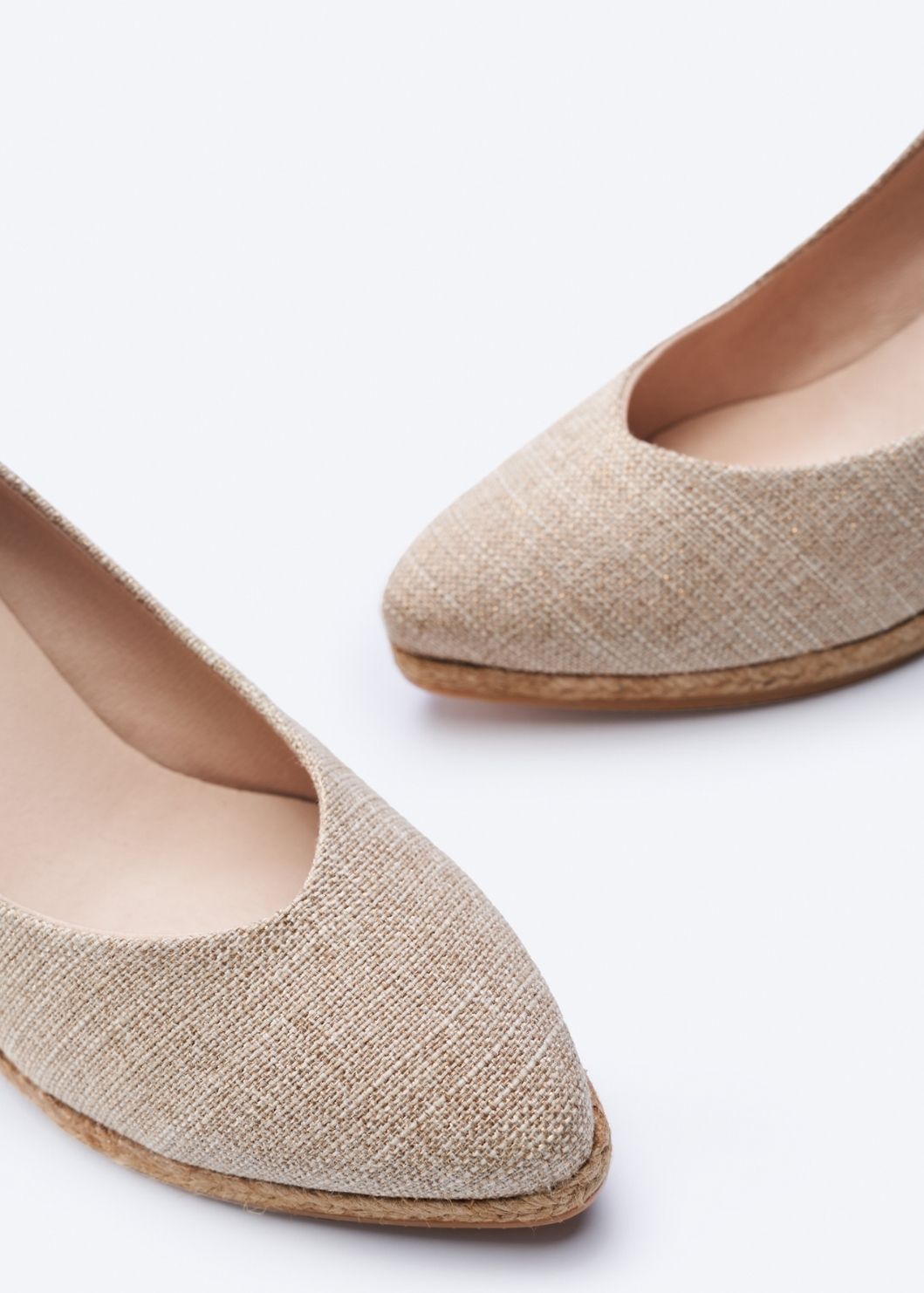 Roses Limited Edition Gold Canvas Slip On Women Espadrille Wedges V Cut Toe Detail