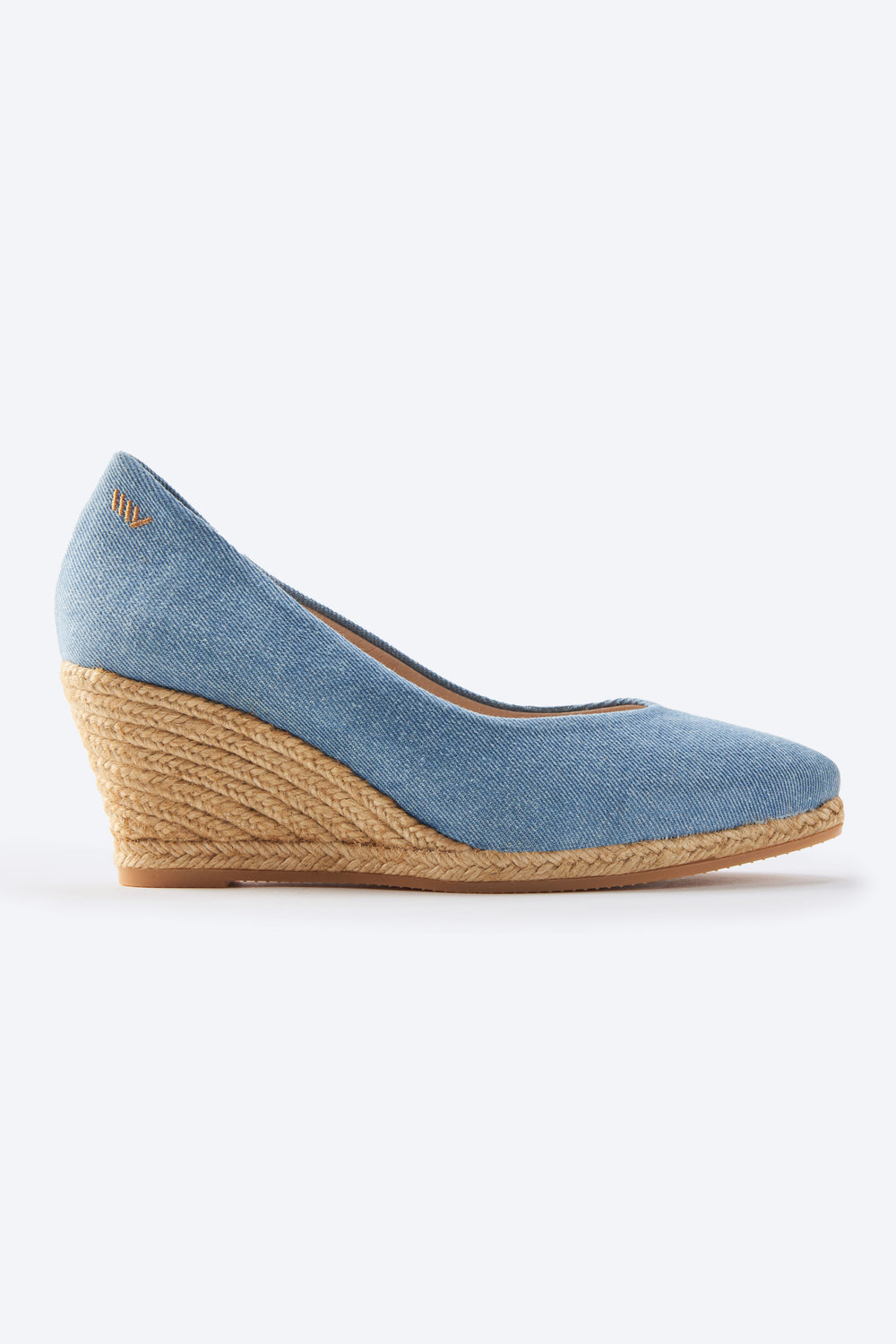 Roses V Cut Limited Edition Light Denim Canvas Slip On Women Espadrille Medium Wedge