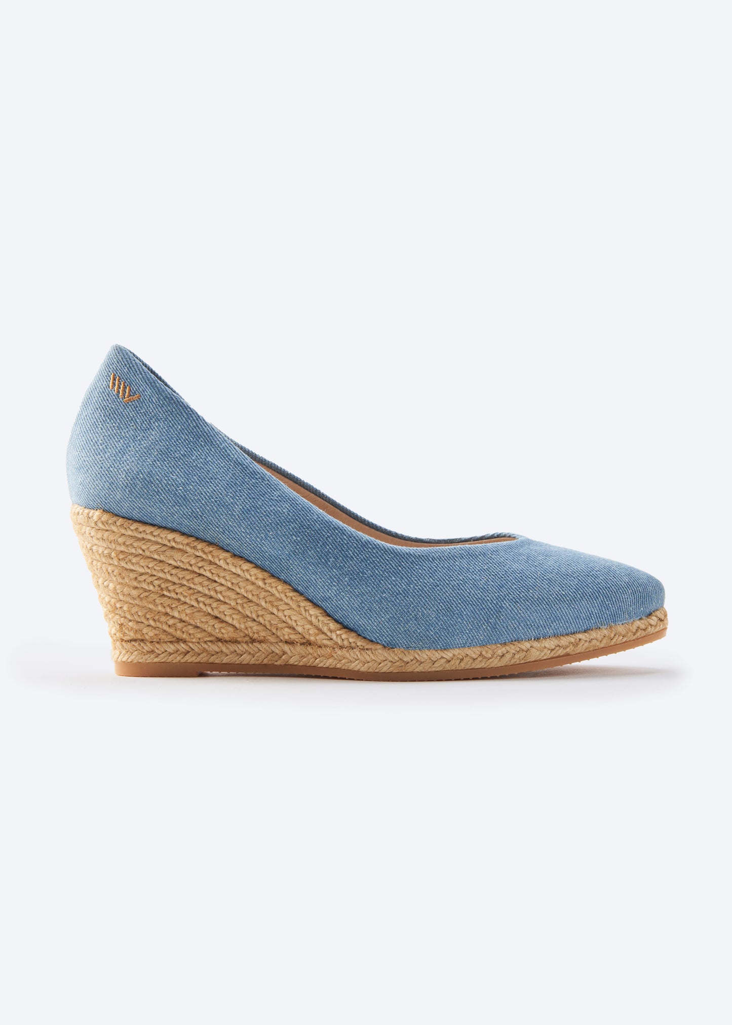Roses V Cut Limited Edition Light Denim Canvas Slip On Women Espadrille Medium Wedge