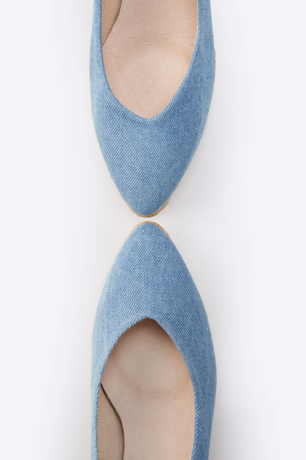 Roses V Cut Limited Edition Light Denim Canvas Slip On Women Espadrille Medium Wedges Pointed Closed Toe