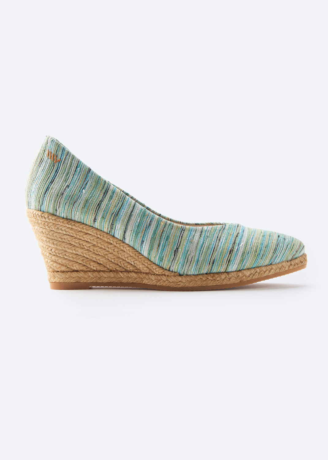 Roses V Cut Limited Edition Multicolor Blue Canvas Slip On Women Espadrille Wedge