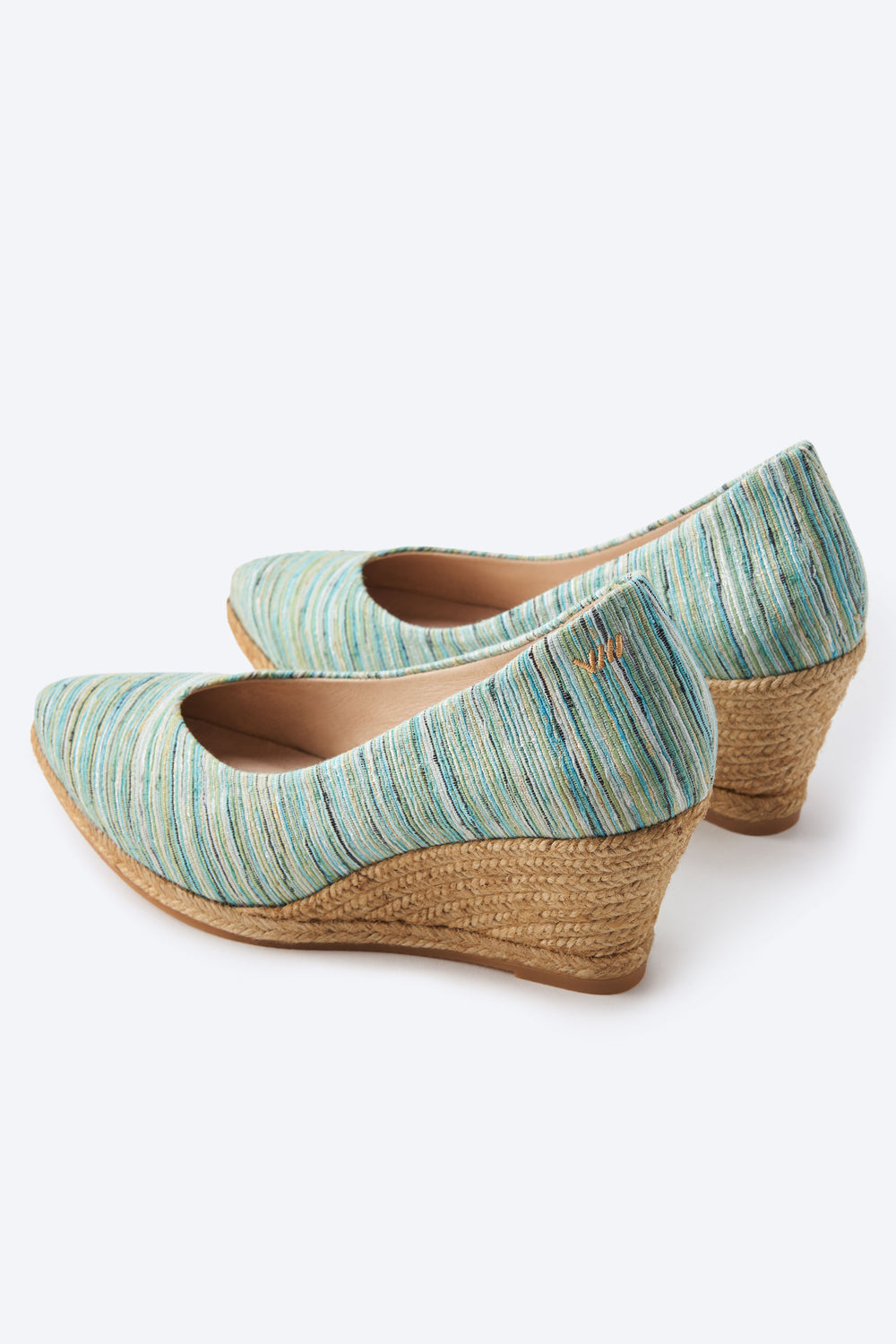 Roses V Cut Limited Edition Multicolor Blue Canvas Slip On Women Espadrille Medium Wedges